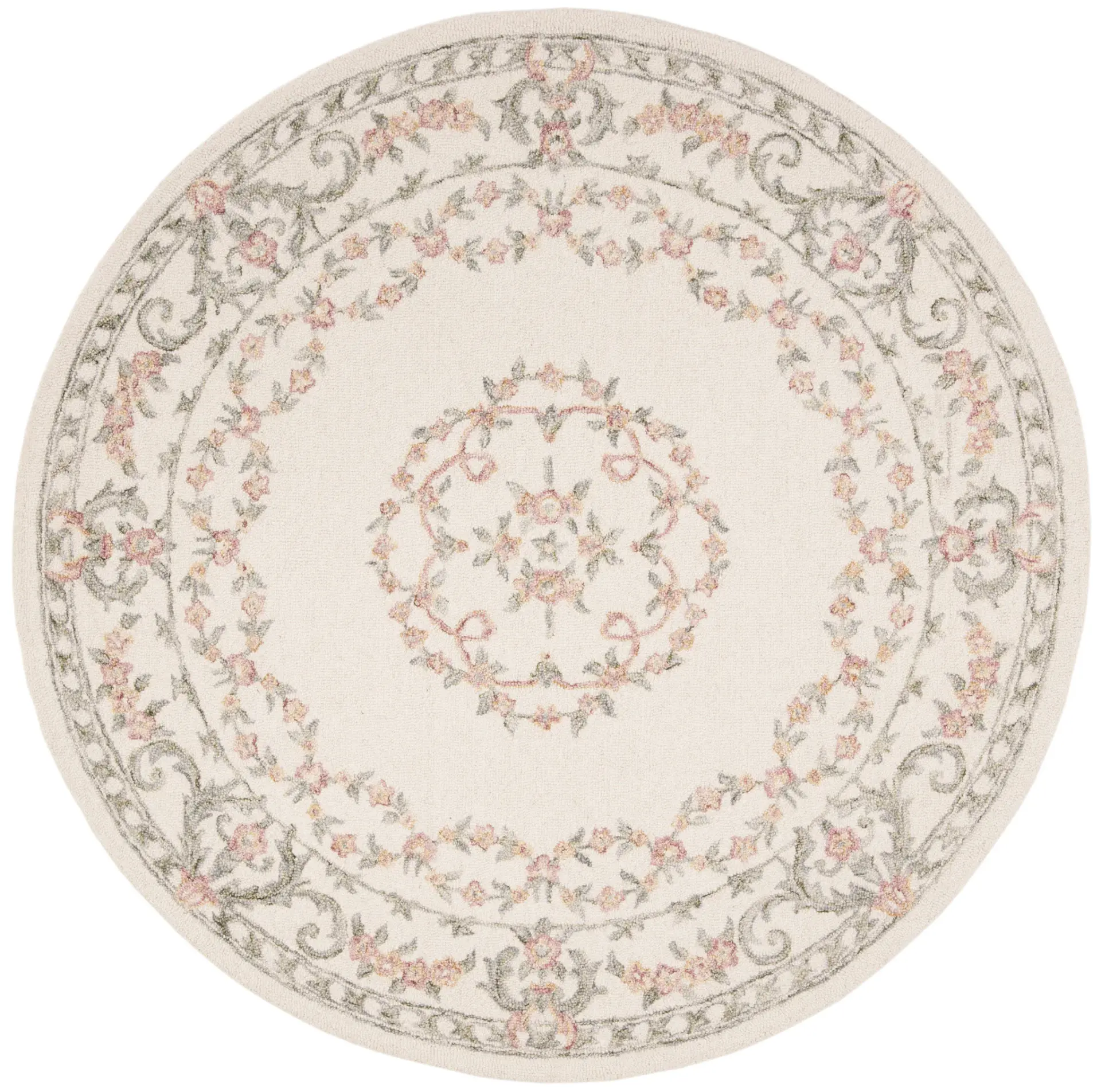 Aubusson Garland Medallion Hand-Tufted Wool Rug