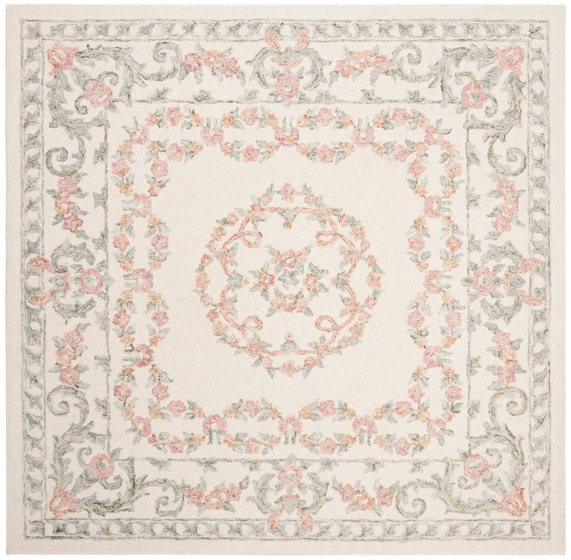 Aubusson Garland Medallion Hand-Tufted Wool Rug