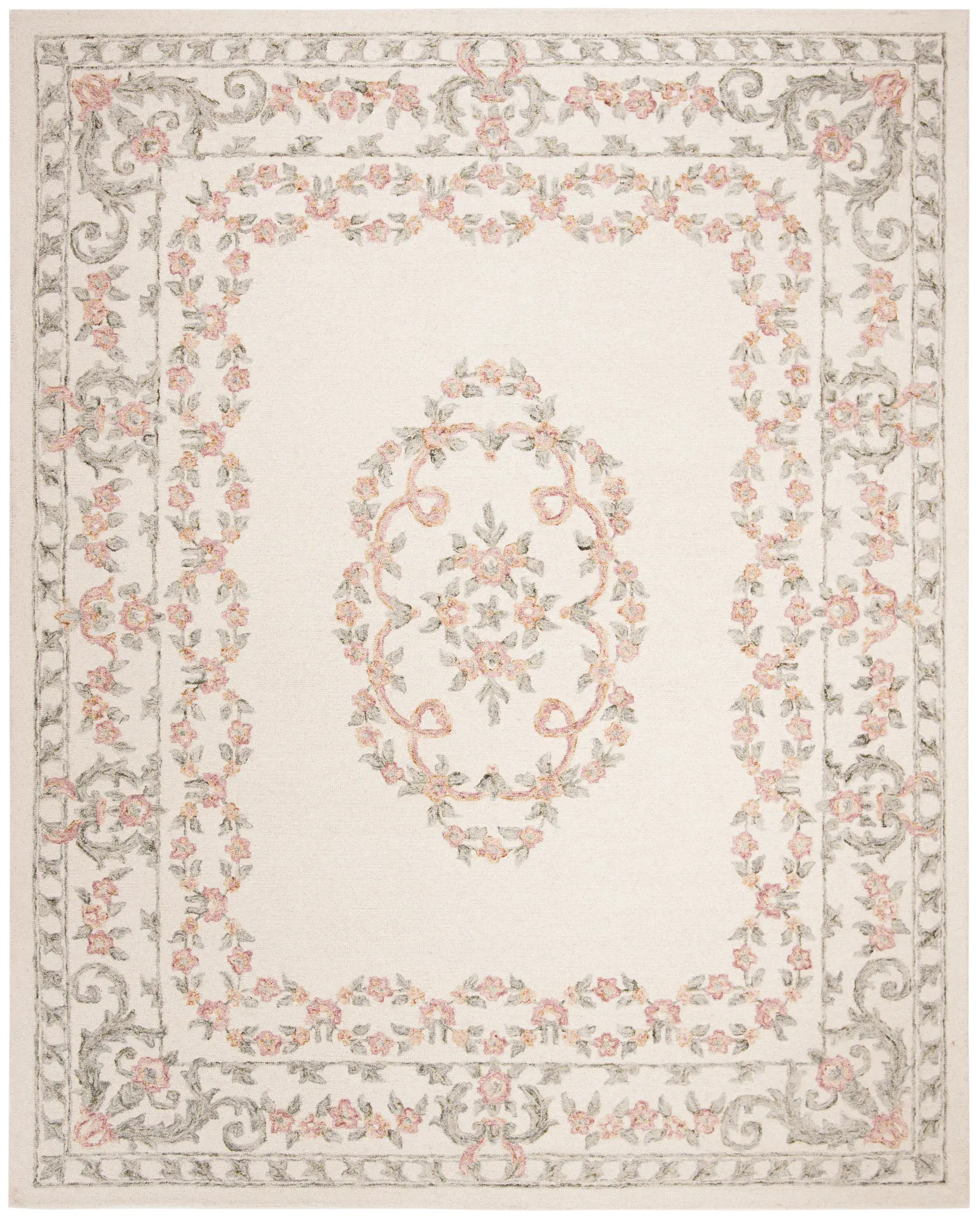 Aubusson Garland Medallion Hand-Tufted Wool Rug