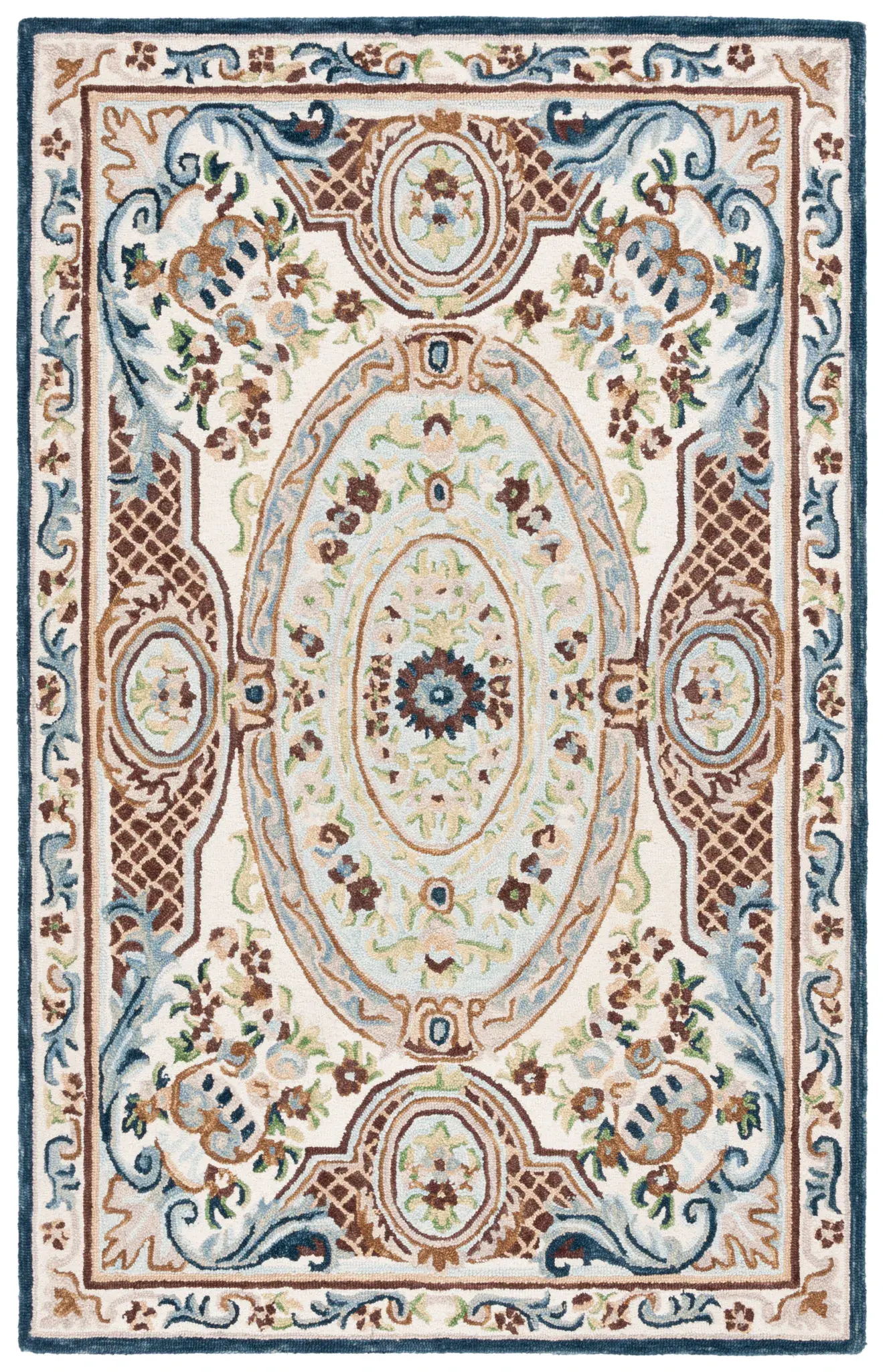 Aubusson Scroll Medallion Hand-Tufted Wool Rug