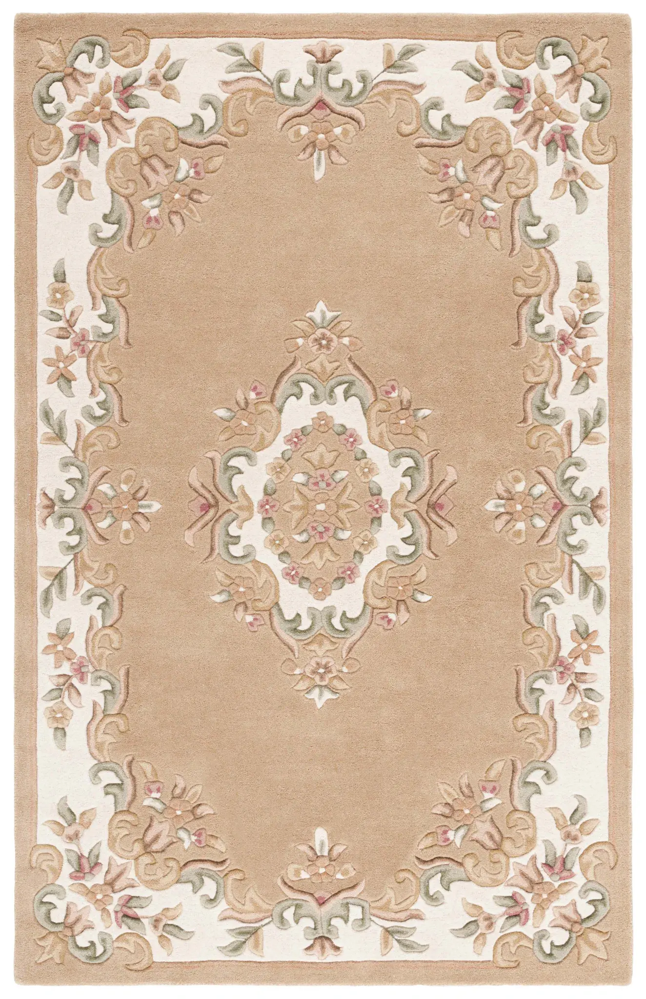 Aubusson Floral Medallion Hand-Tufted Wool Rug