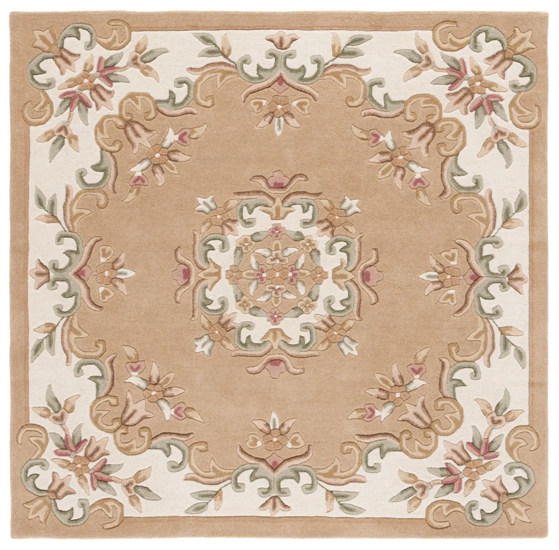 Aubusson Floral Medallion Hand-Tufted Wool Rug
