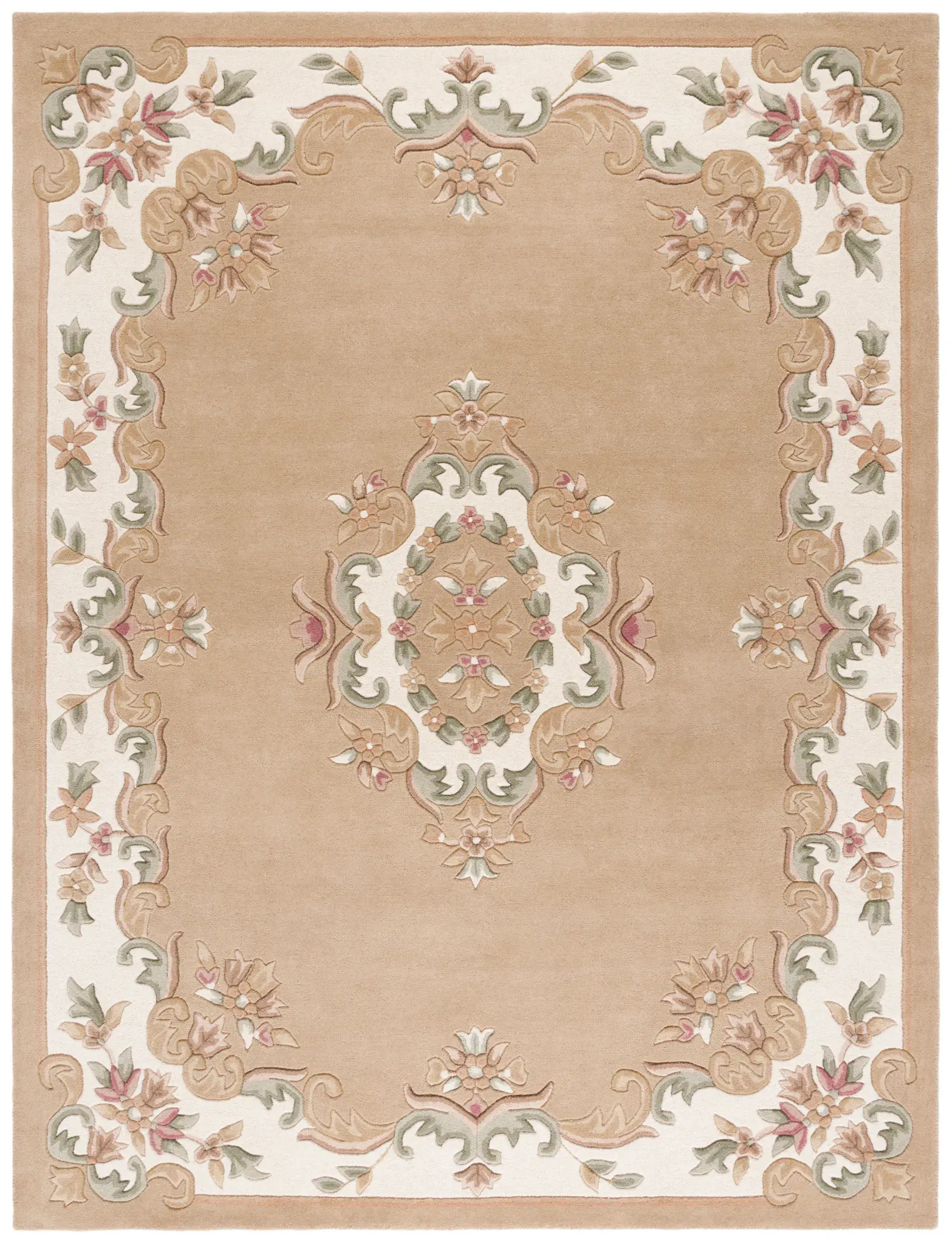 Aubusson Floral Medallion Hand-Tufted Wool Rug