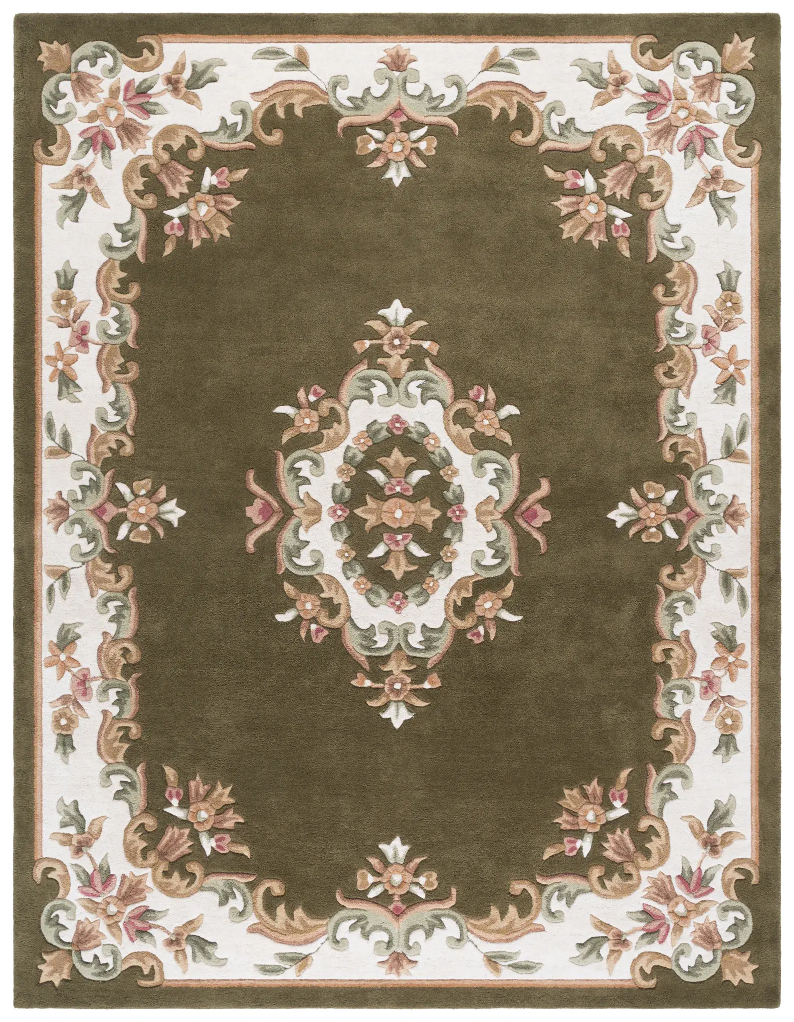 Aubusson Floral Medallion Hand-Tufted Wool Rug
