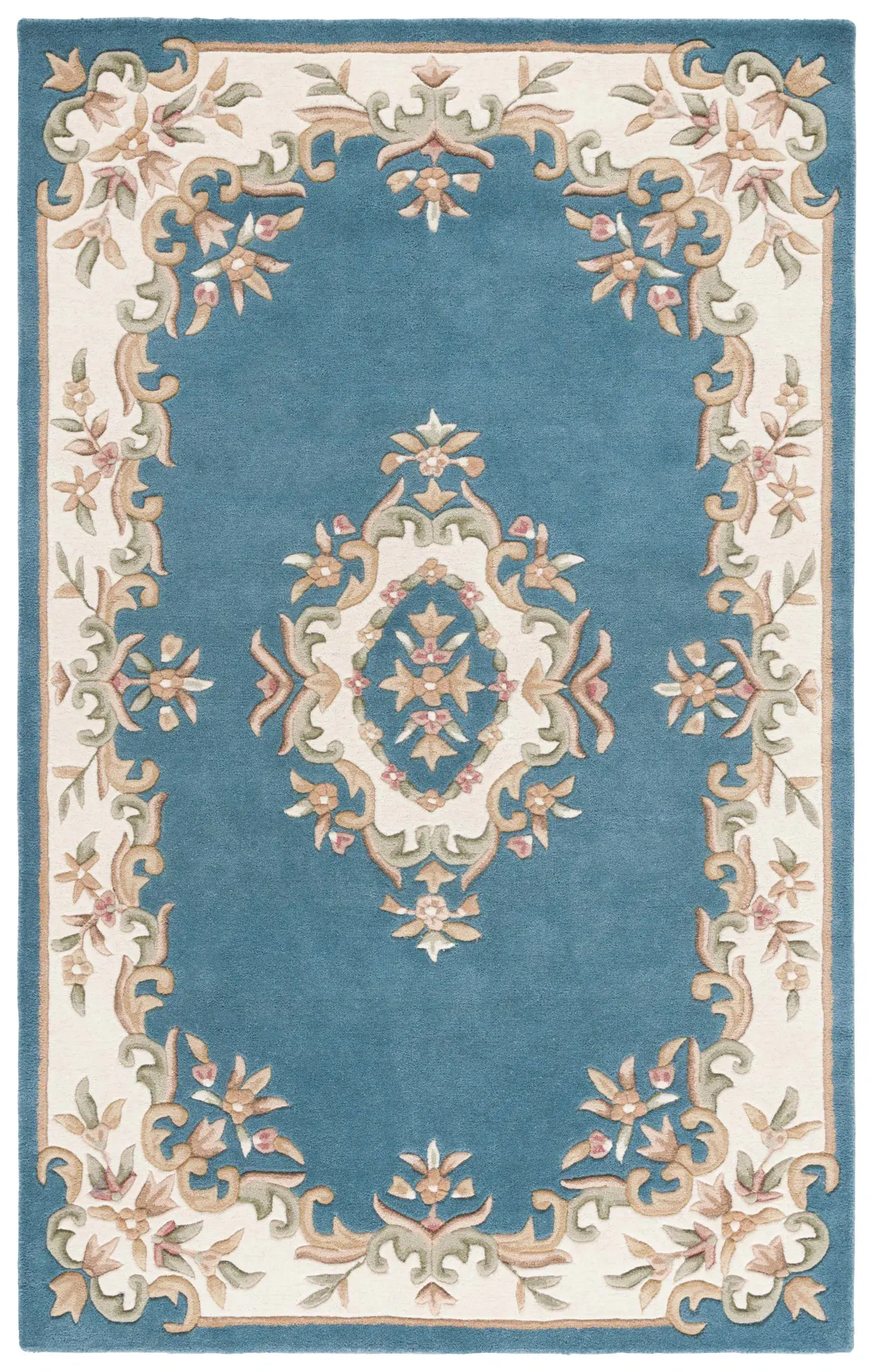 Aubusson Floral Medallion Hand-Tufted Wool Rug