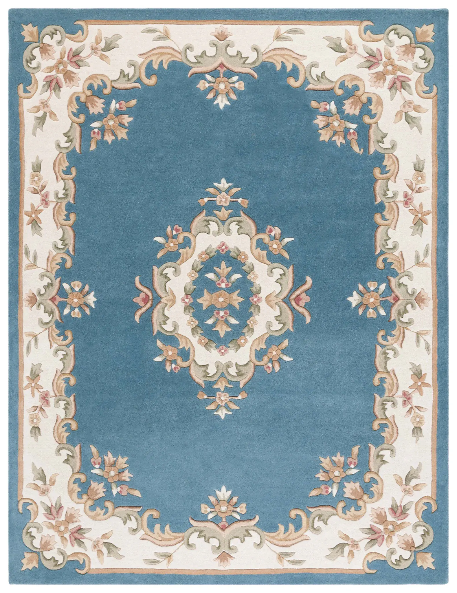 Aubusson Floral Medallion Hand-Tufted Wool Rug