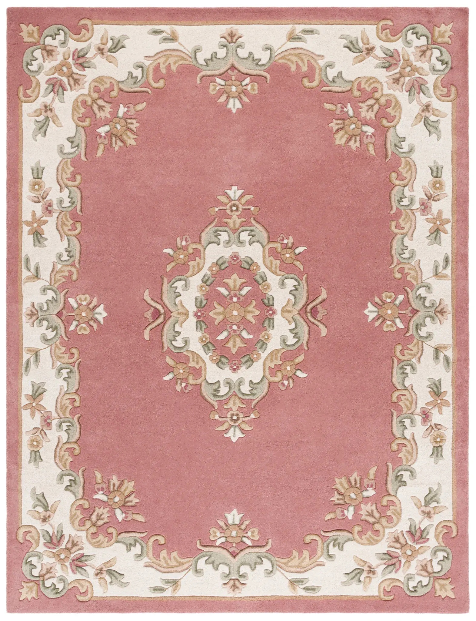Aubusson Floral Medallion Hand-Tufted Wool Rug