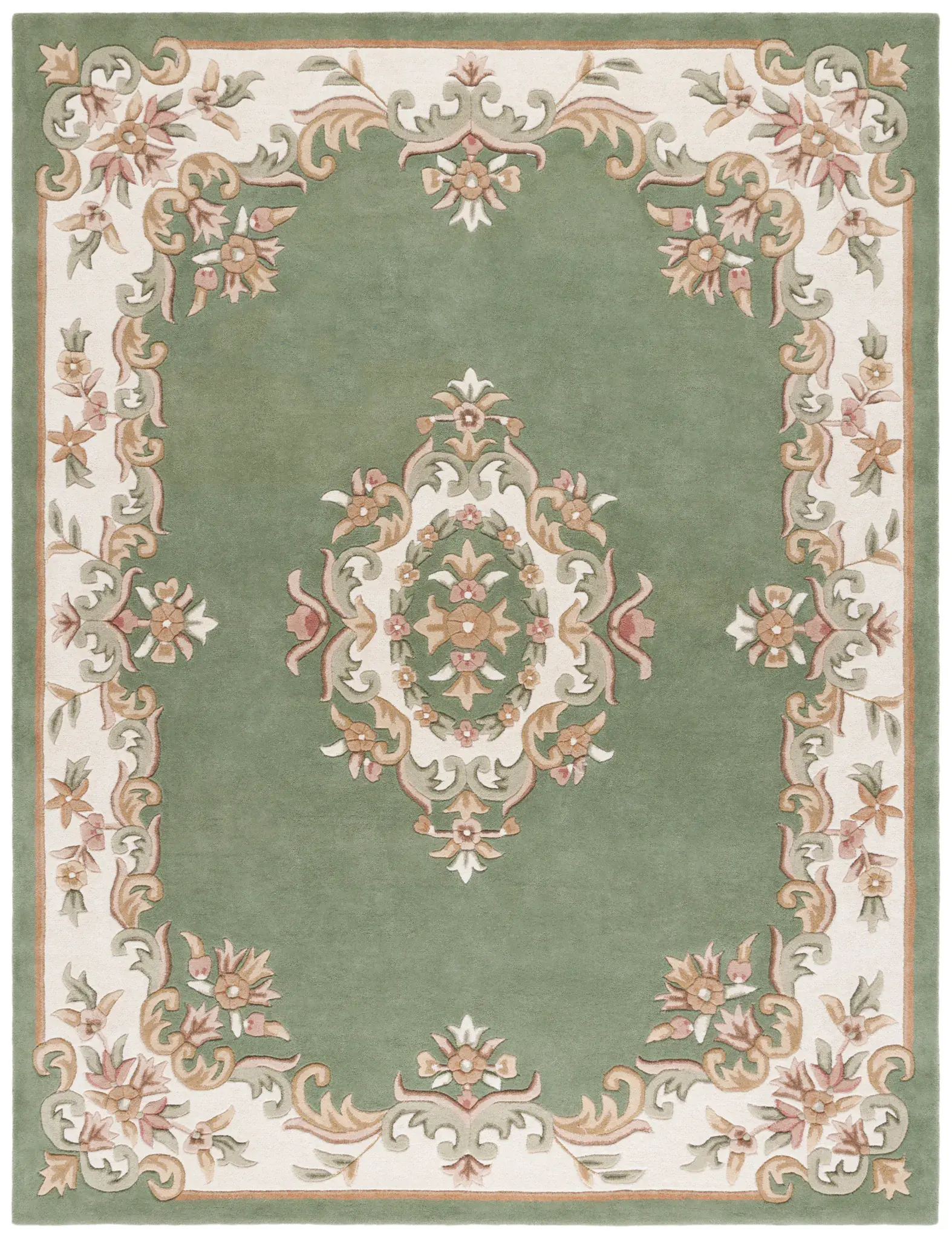 Aubusson Floral Medallion Hand-Tufted Wool Rug