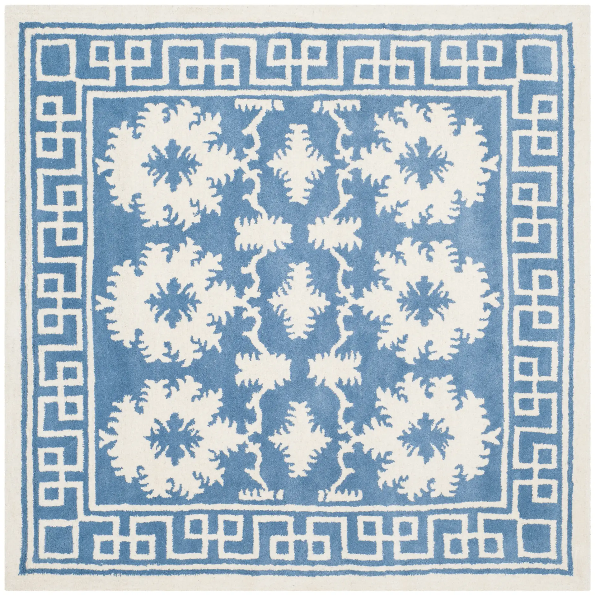 Bella Floral Greek Key Hand-Tufted Wool Rug