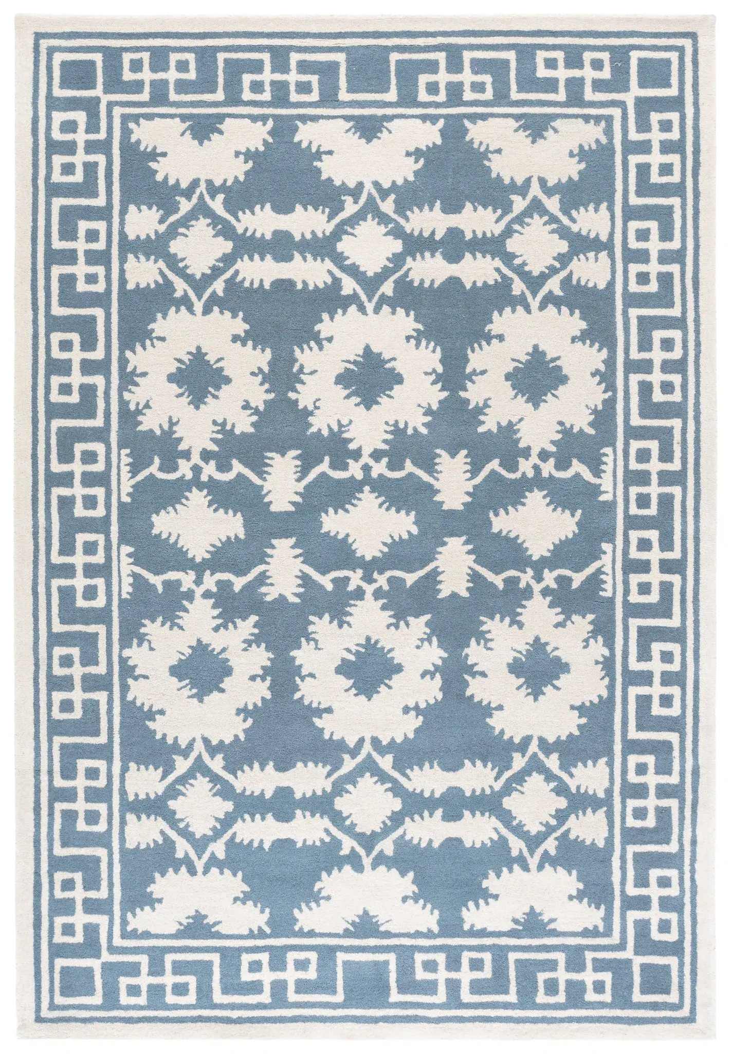 Bella Floral Greek Key Hand-Tufted Wool Rug
