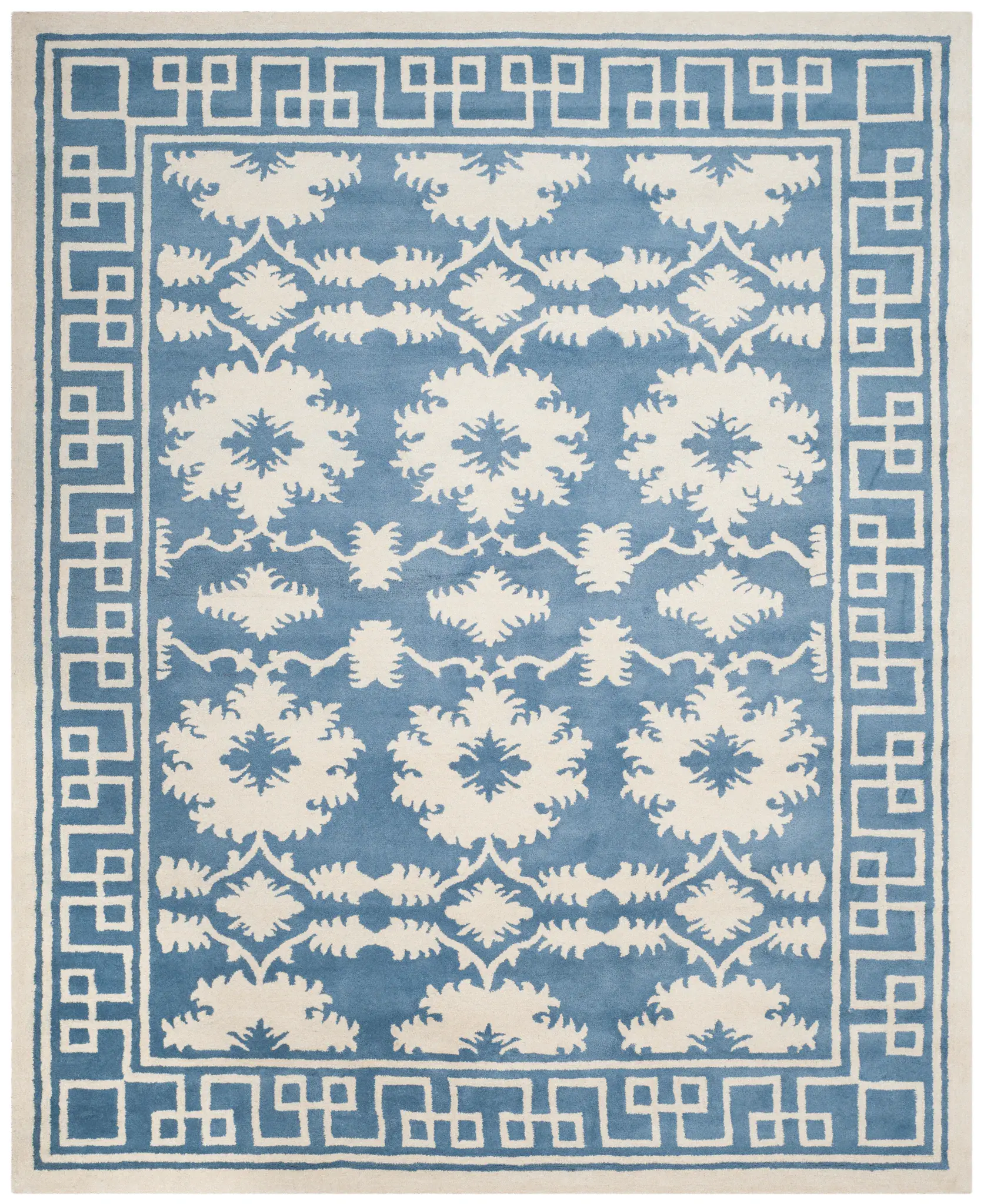 Bella Floral Greek Key Hand-Tufted Wool Rug
