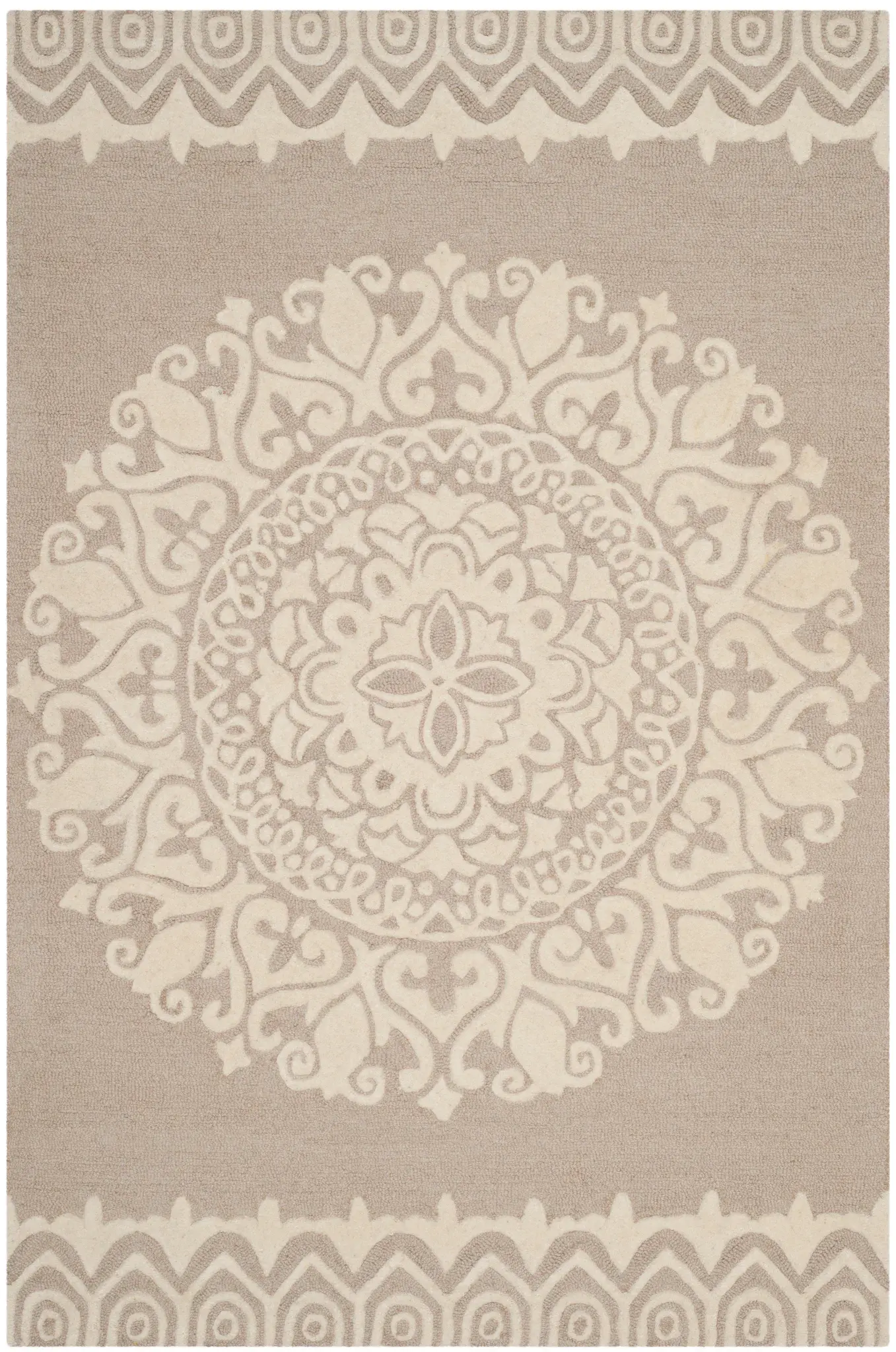Bella Scroll Medallion Banded Hand-Tufted Wool Rug
