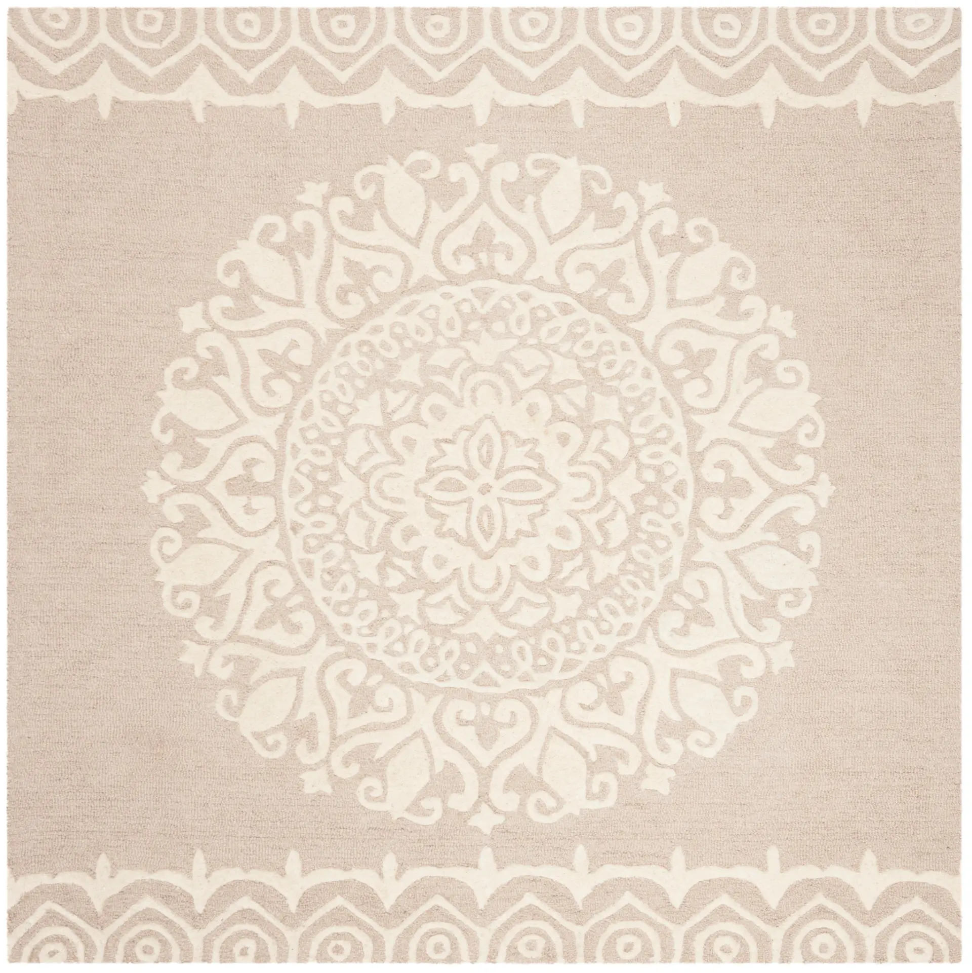 Bella Scroll Medallion Banded Hand-Tufted Wool Rug