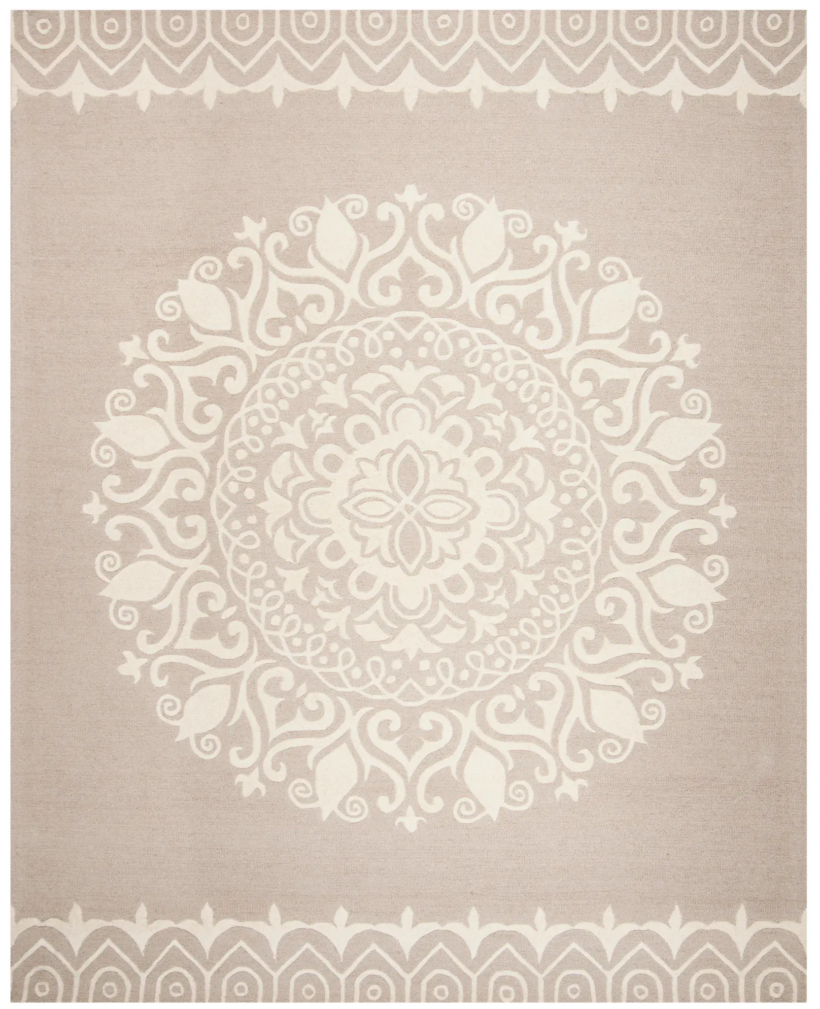 Bella Scroll Medallion Banded Hand-Tufted Wool Rug