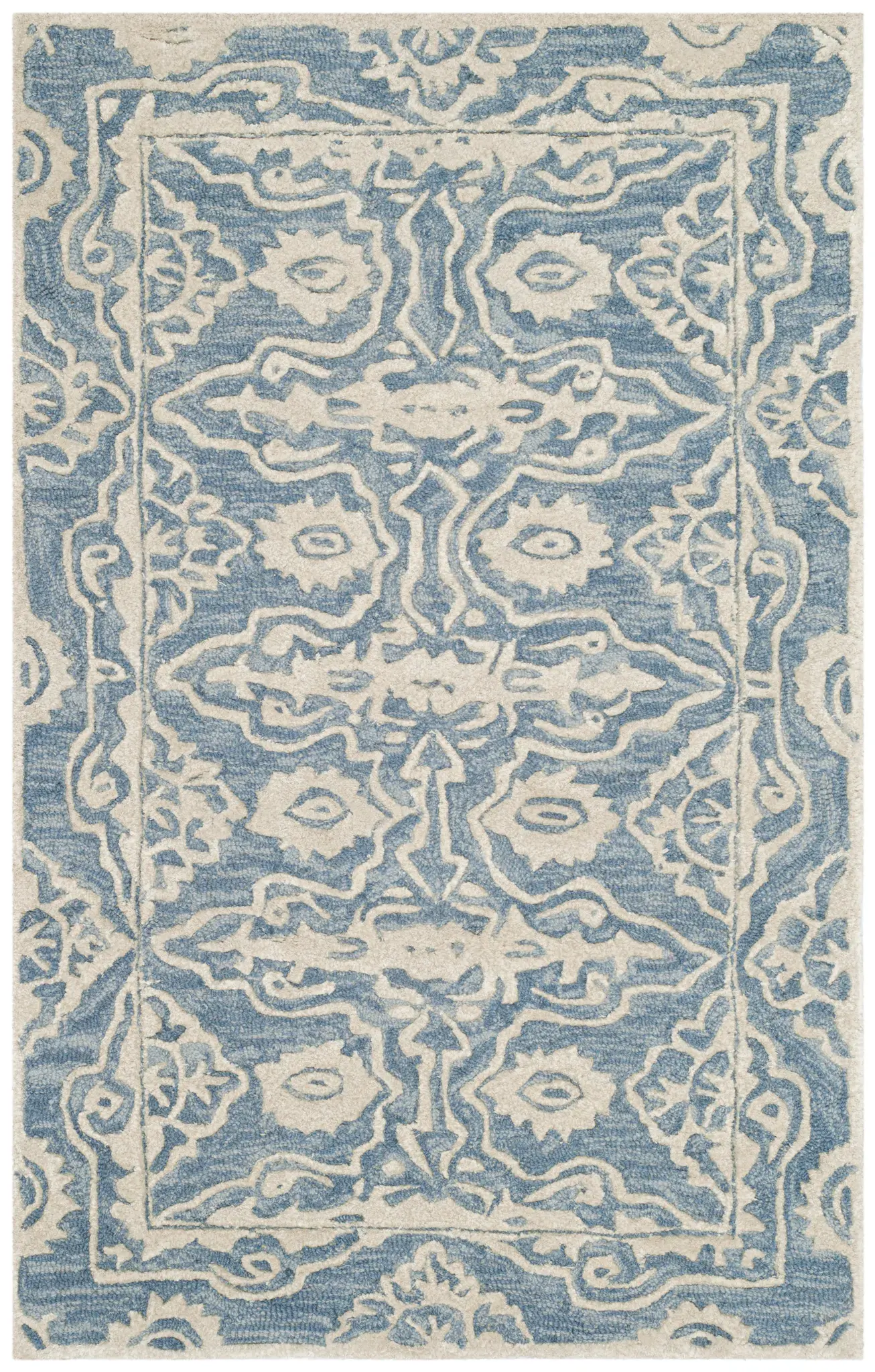Bella Damask Bordered Hand-Tufted Wool Rug