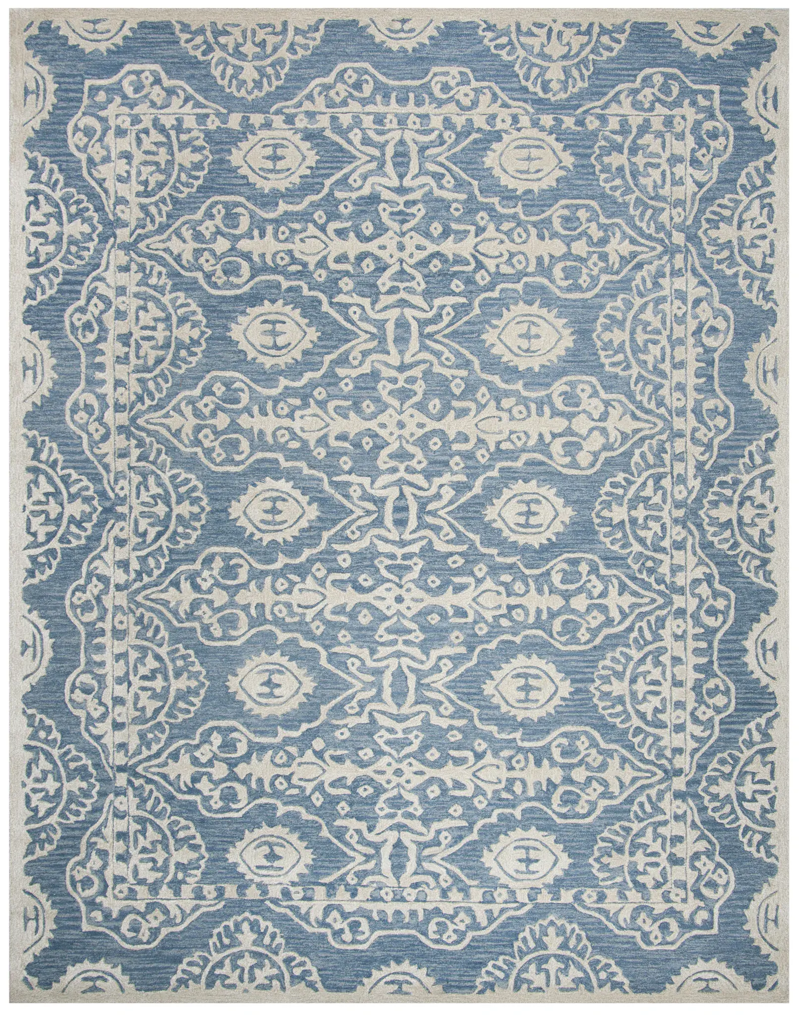 Bella Damask Bordered Hand-Tufted Wool Rug