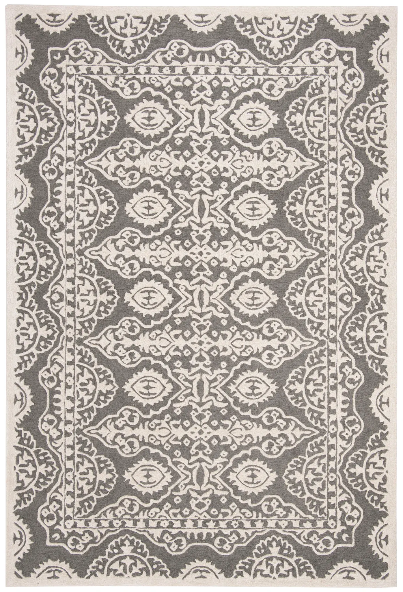 Bella Damask Bordered Hand-Tufted Wool Rug