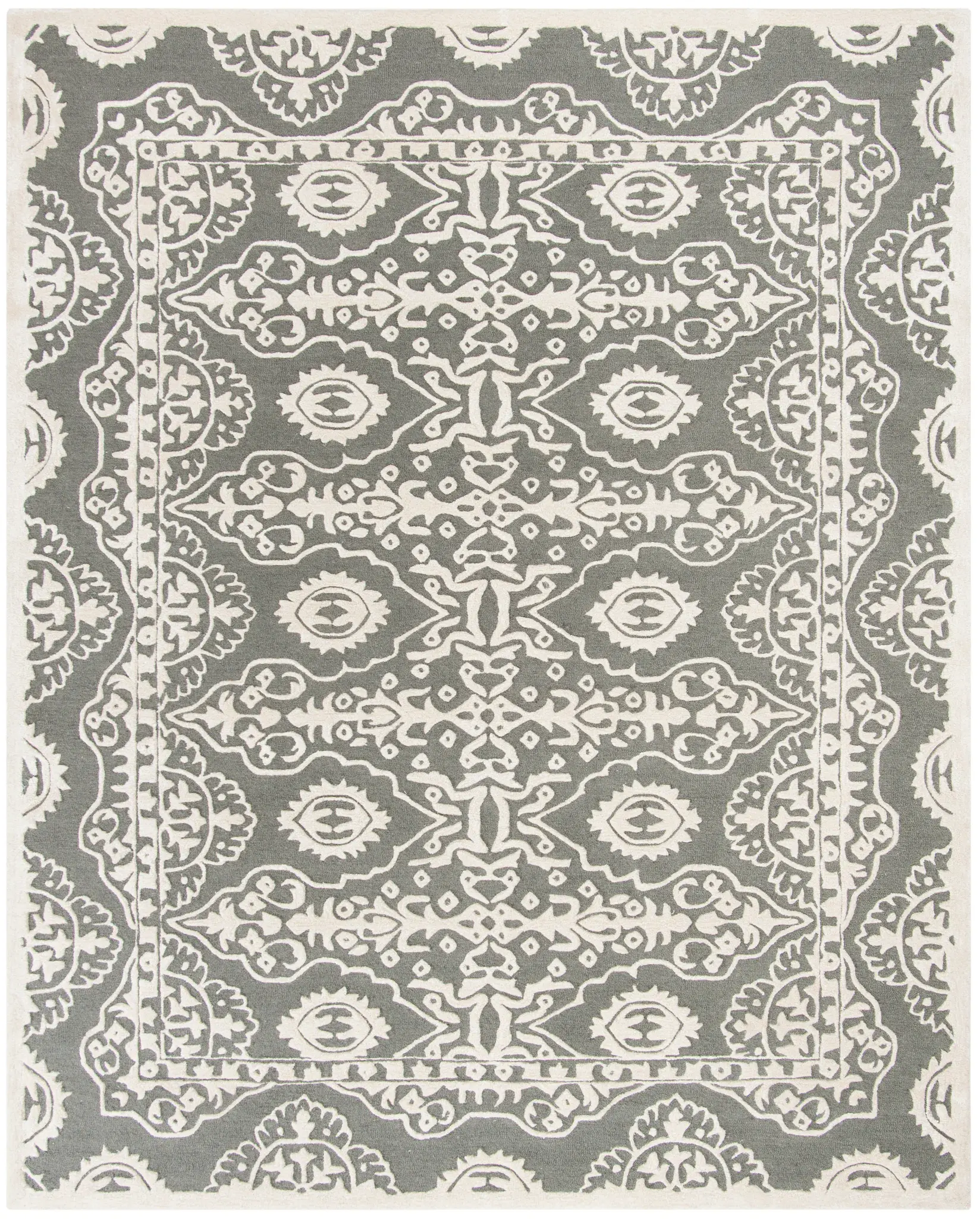Bella Damask Bordered Hand-Tufted Wool Rug