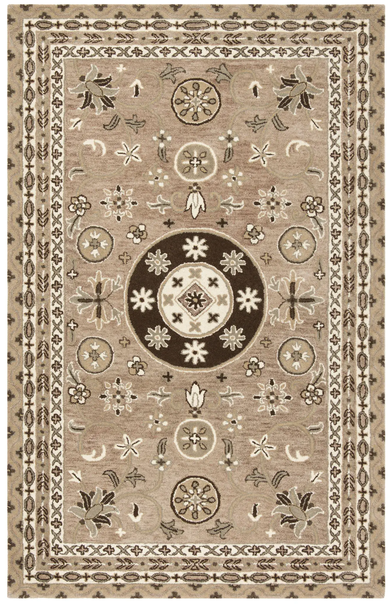 Bella Roundel Bordered Hand-Tufted Wool Rug