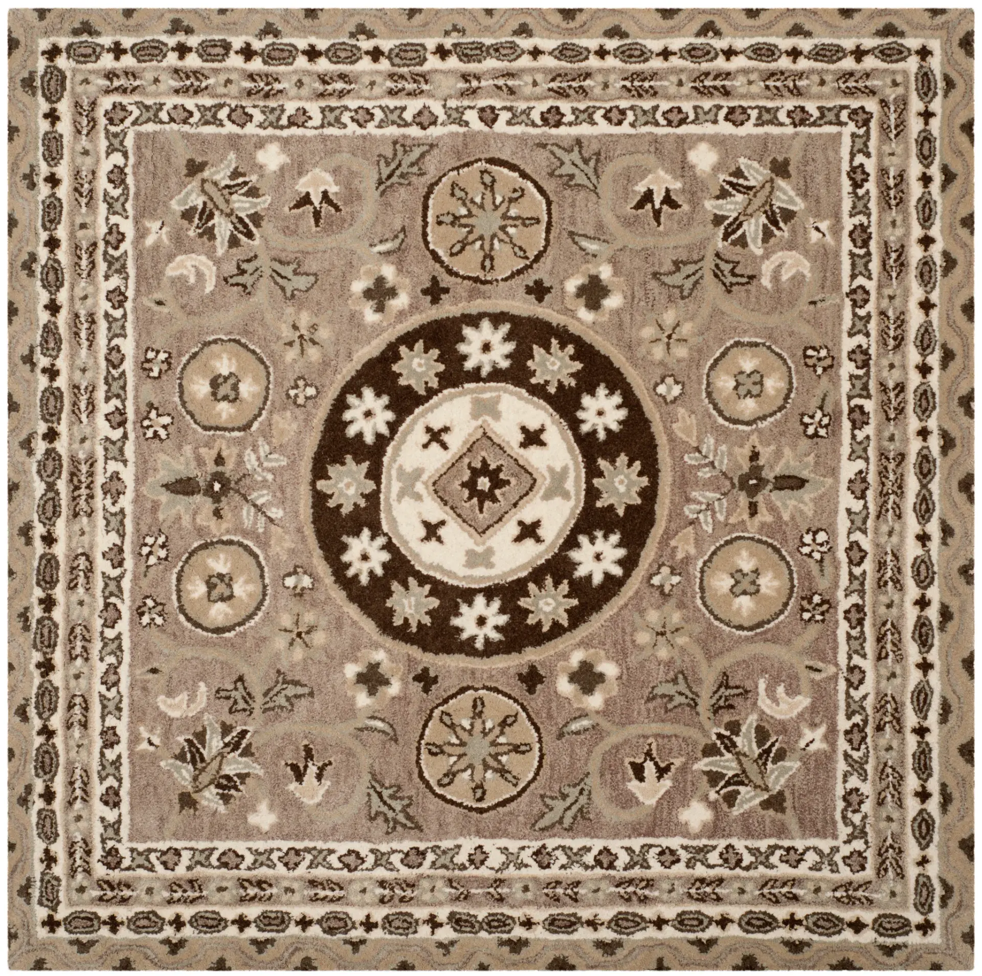 Bella Roundel Bordered Hand-Tufted Wool Rug