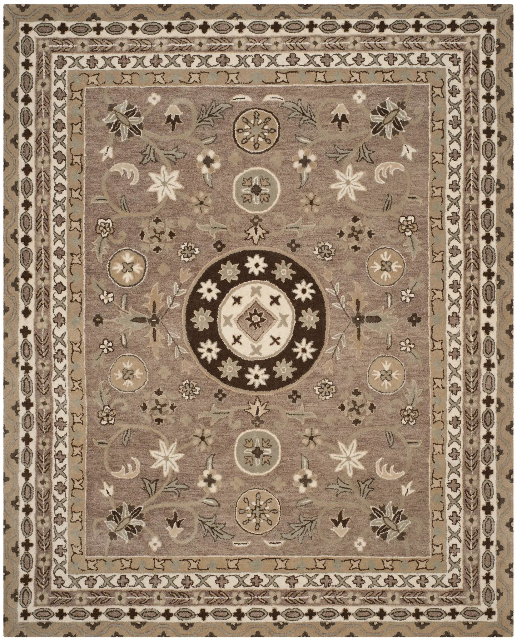 Bella Roundel Bordered Hand-Tufted Wool Rug