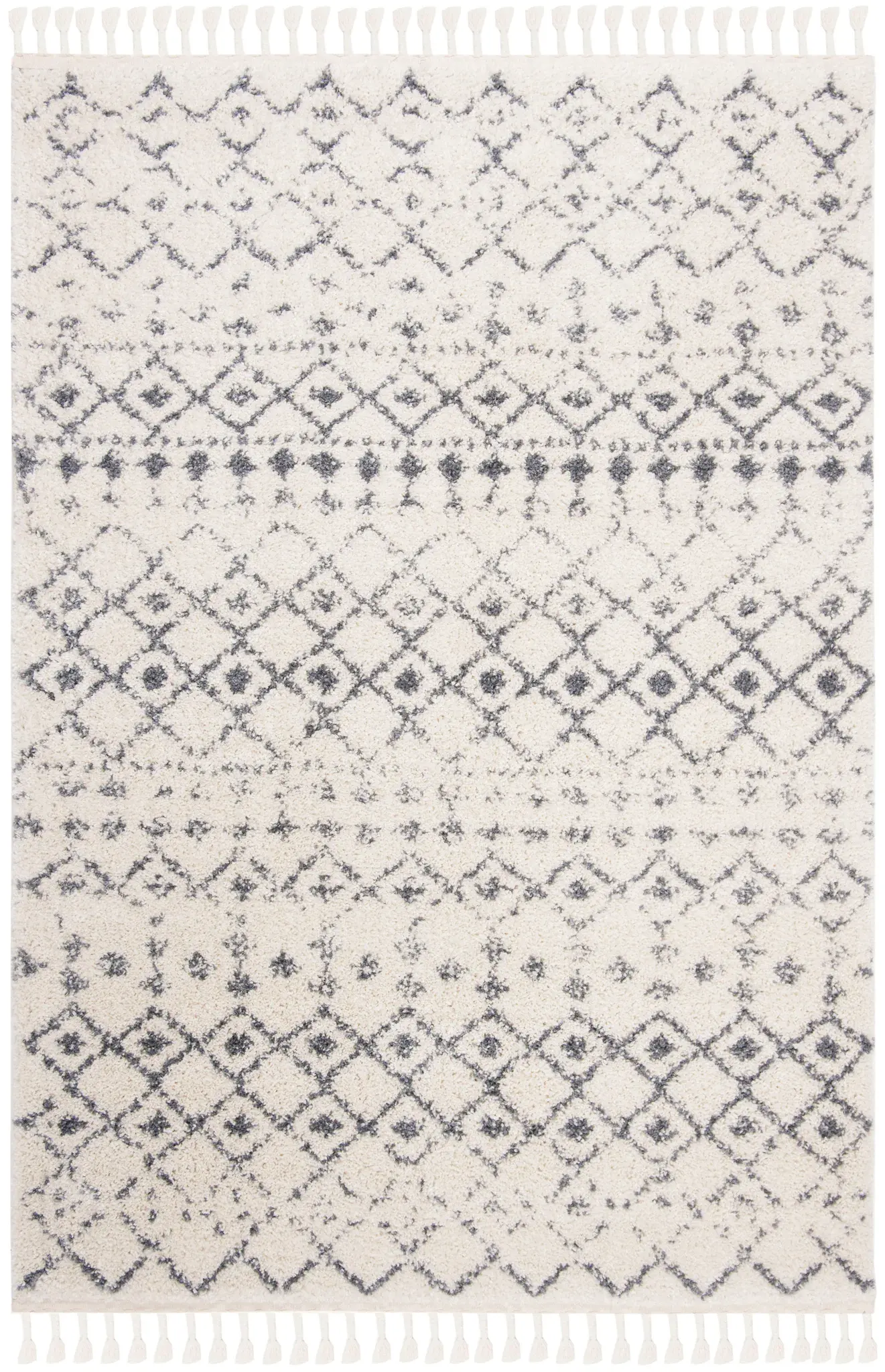 Berber Fringe Banded Diamond Shag Rug