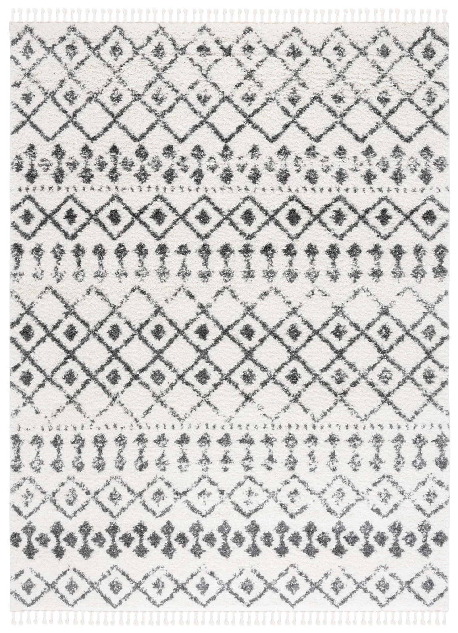 Berber Fringe Banded Diamond Shag Rug