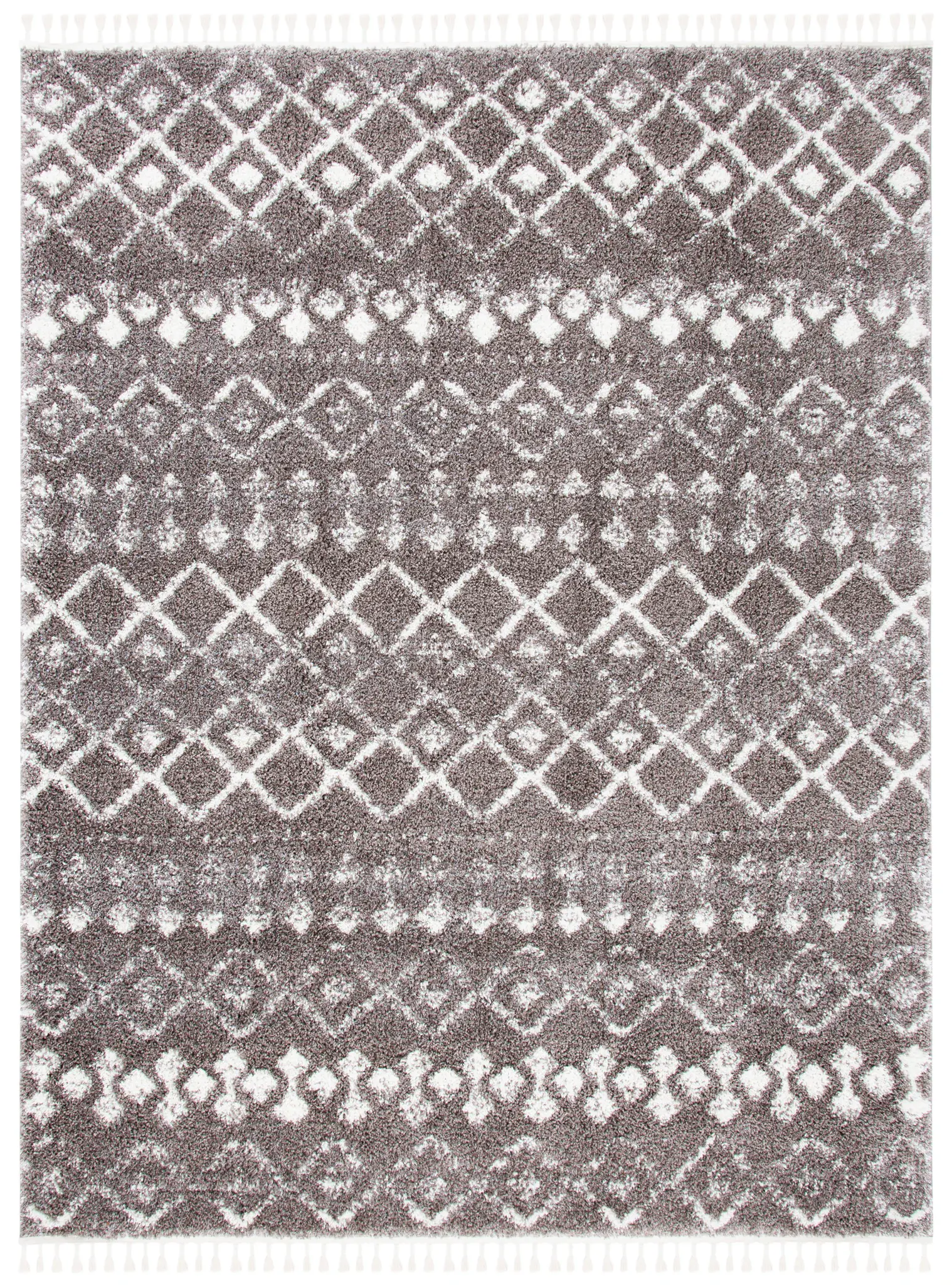 Berber Fringe Banded Diamond Shag Rug