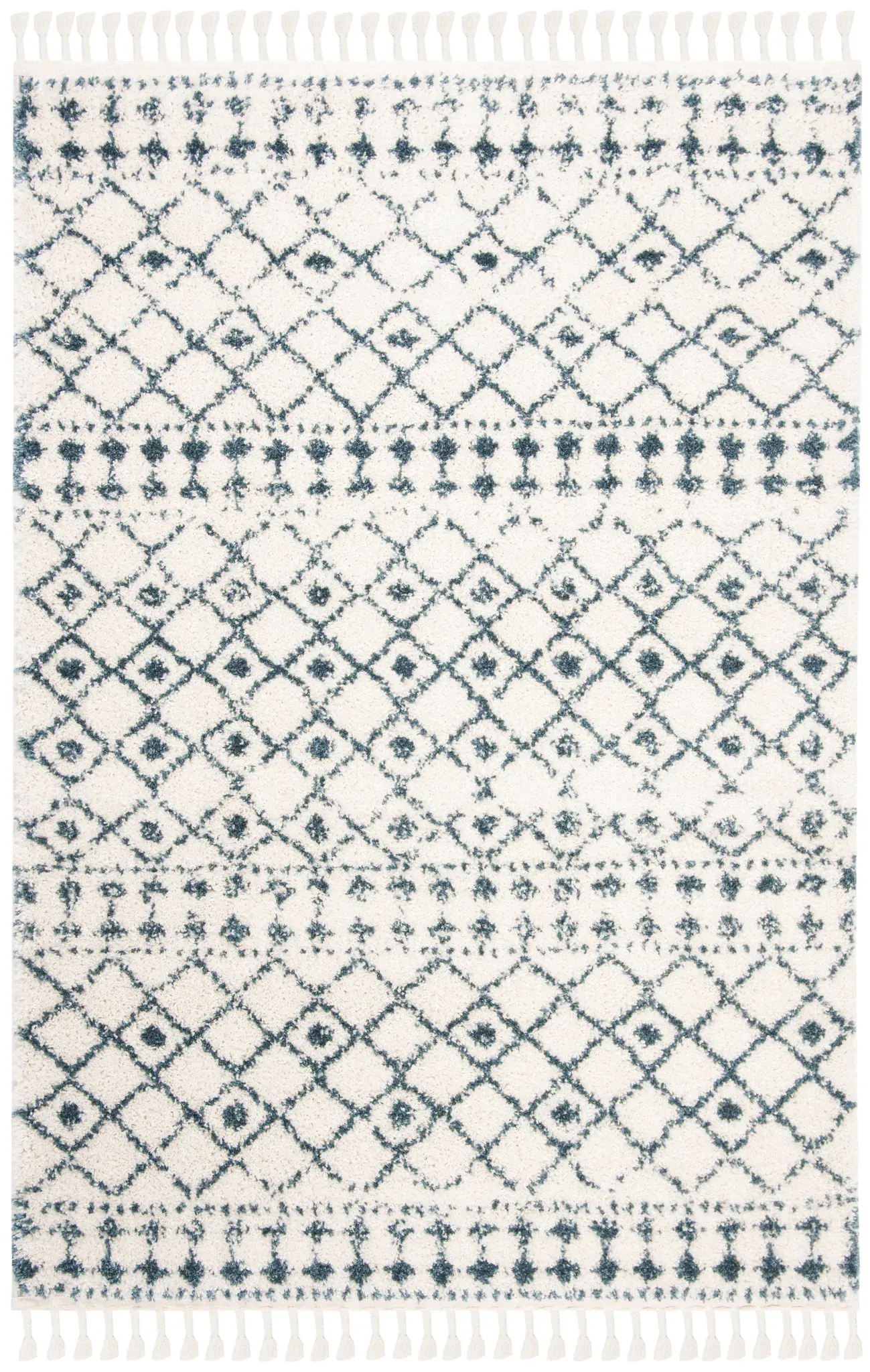 Berber Fringe Banded Diamond Shag Rug