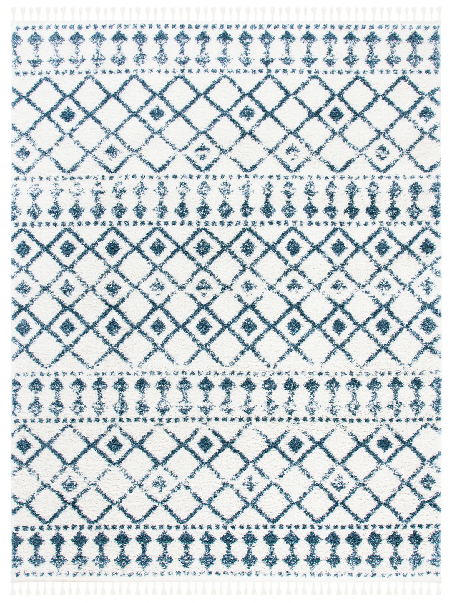 Berber Fringe Banded Diamond Shag Rug