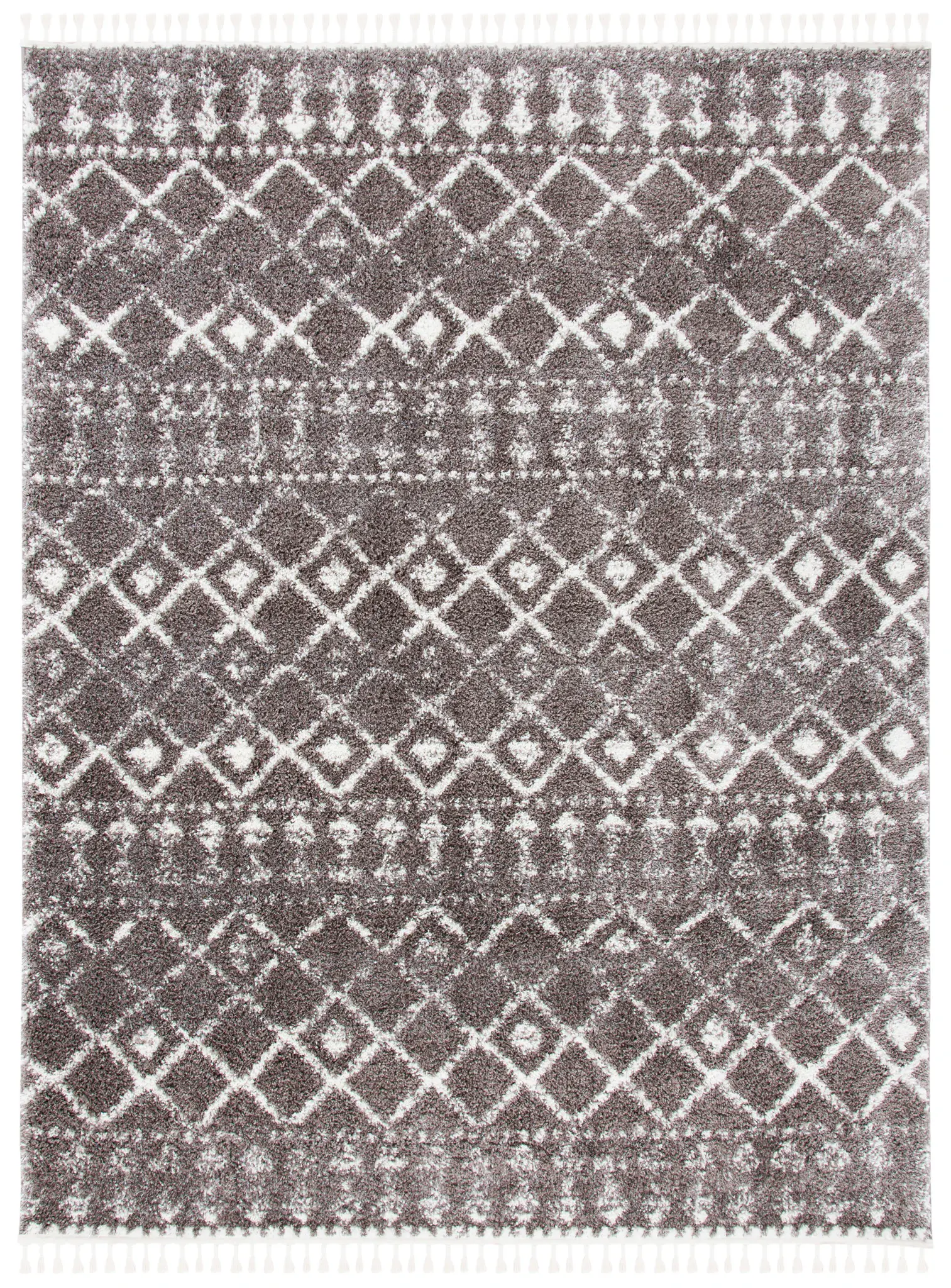 Berber Fringe Banded Diamond Shag Rug