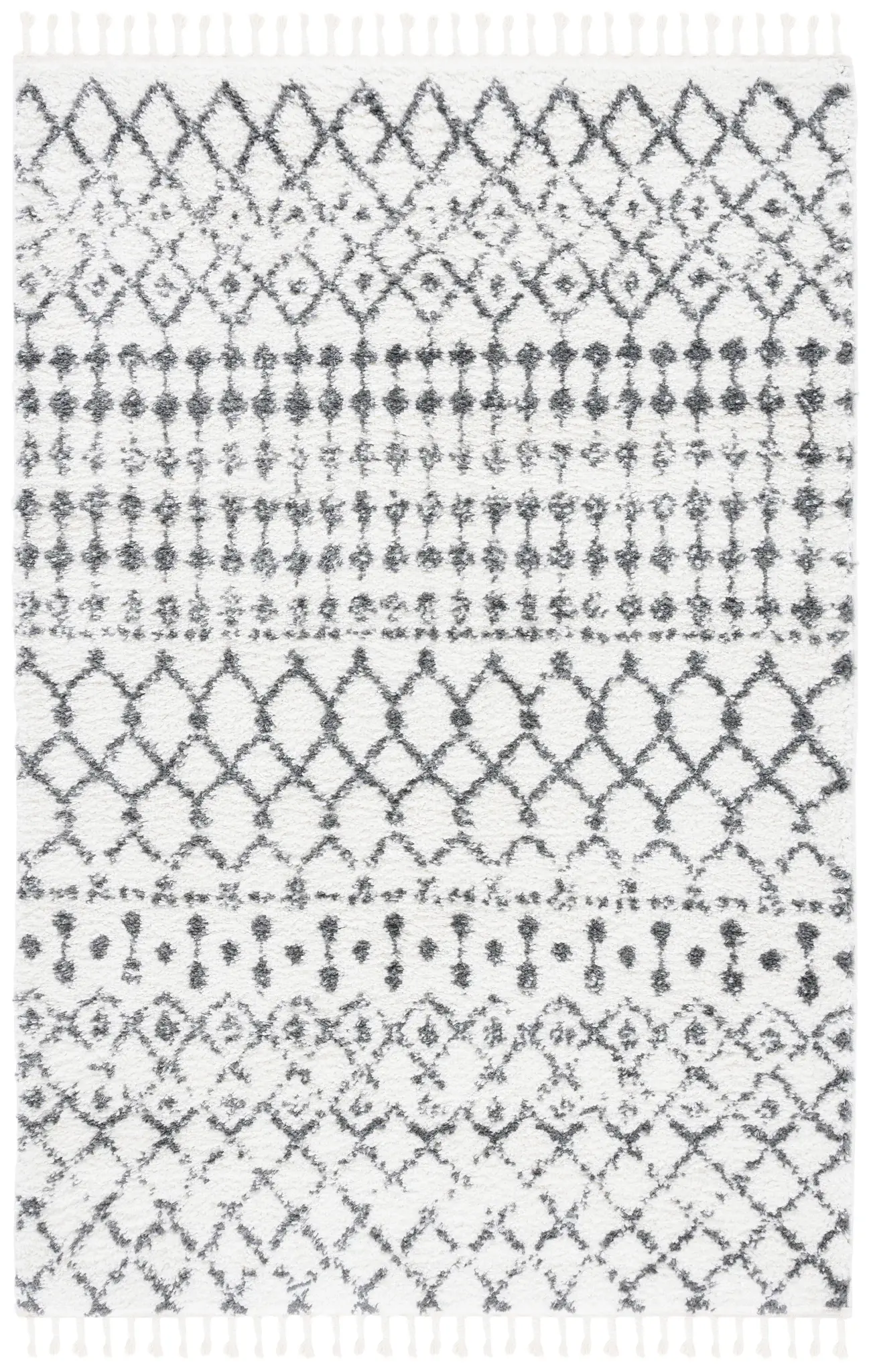 Berber Fringe Banded Trellis Shag Rug