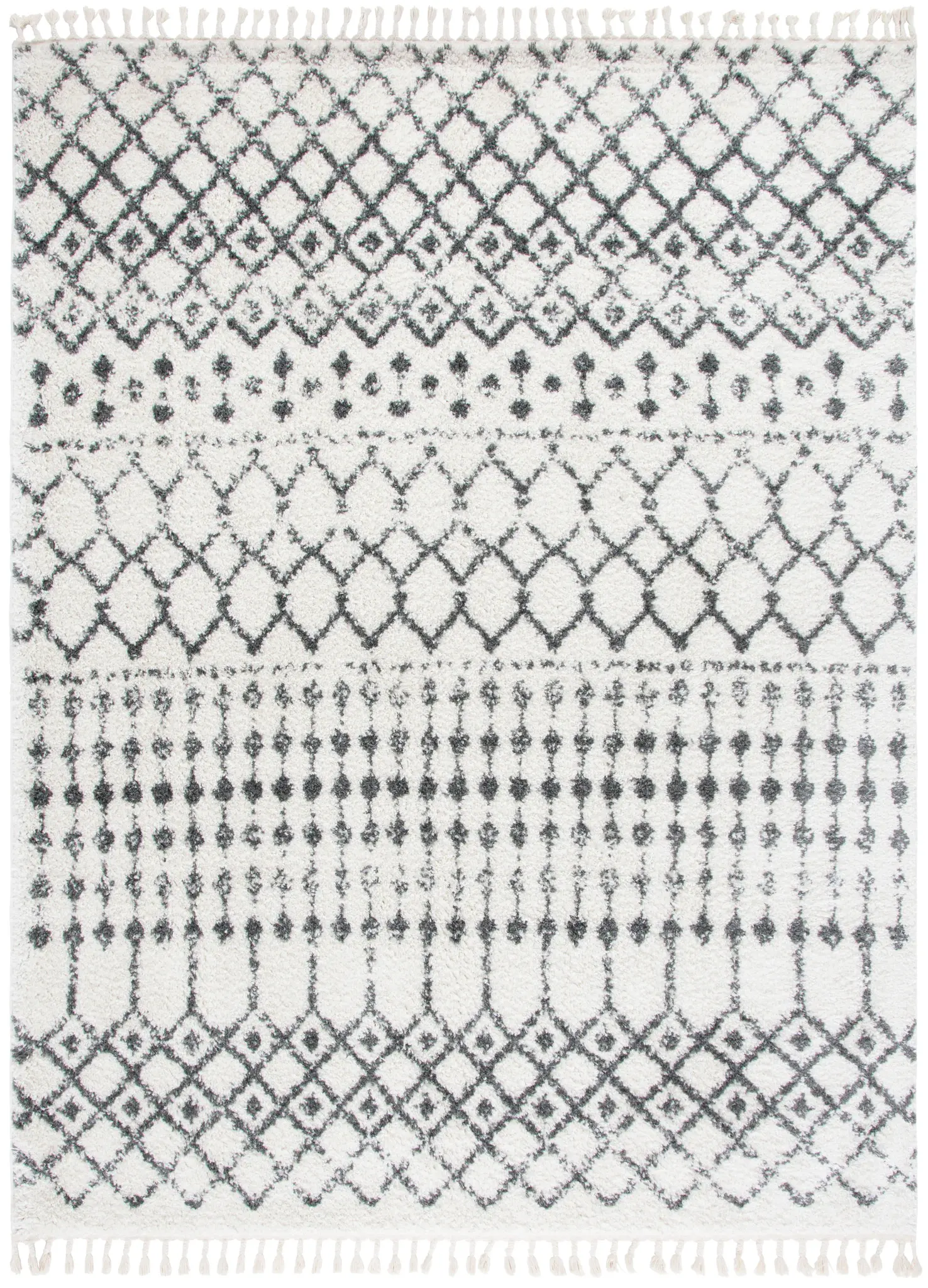 Berber Fringe Banded Trellis Shag Rug