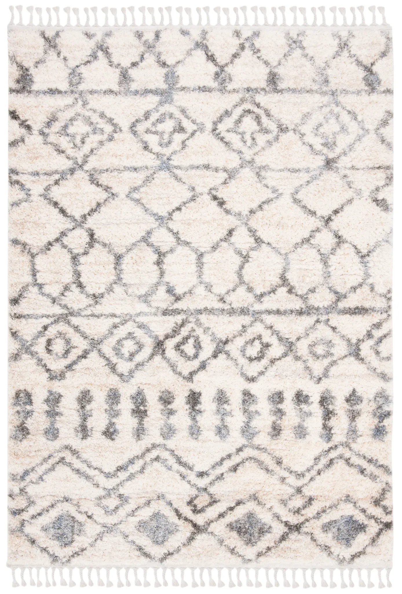 Berber Fringe Banded Tribal Shag Rug