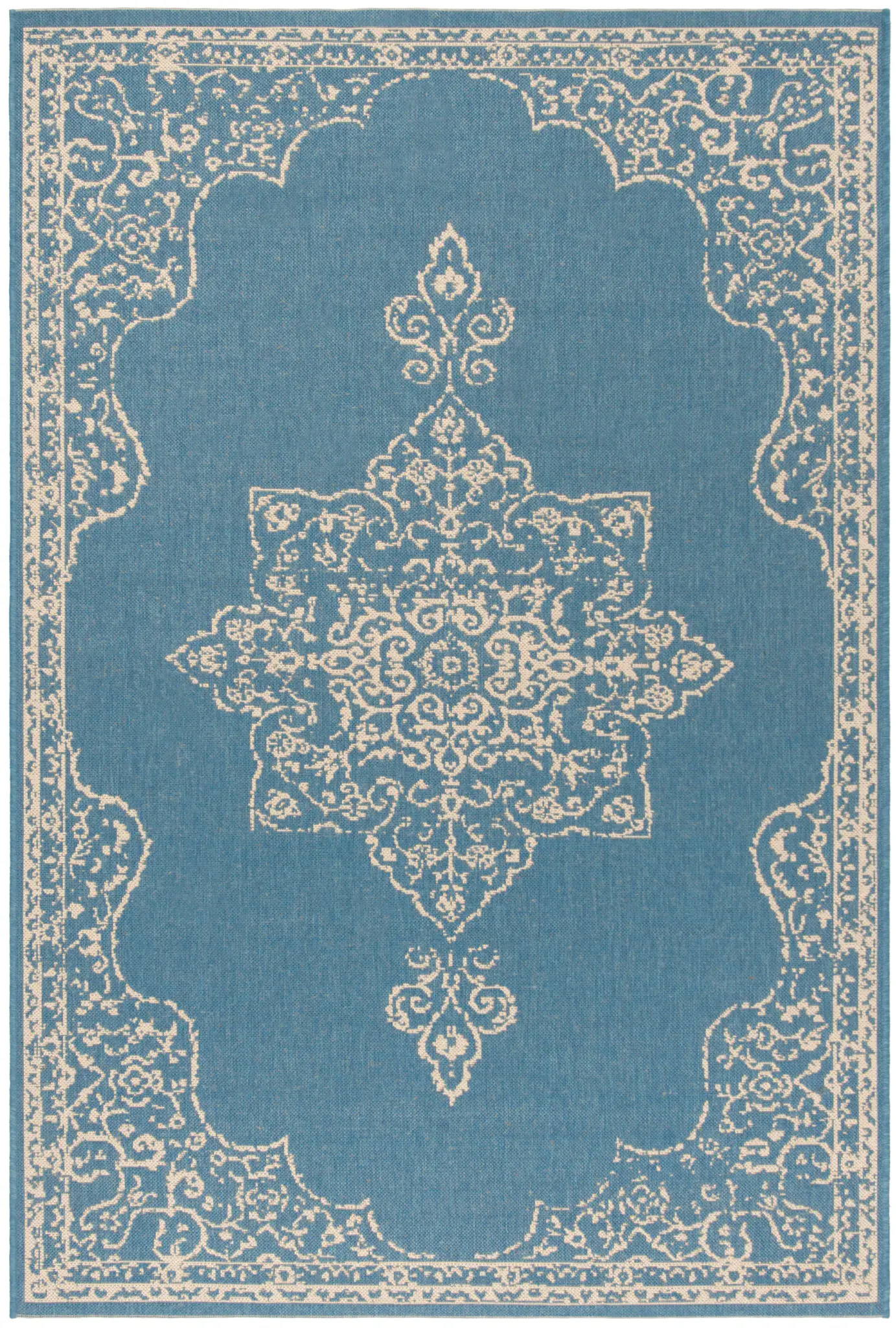 Beach House Medallion Border Outdoor Rug