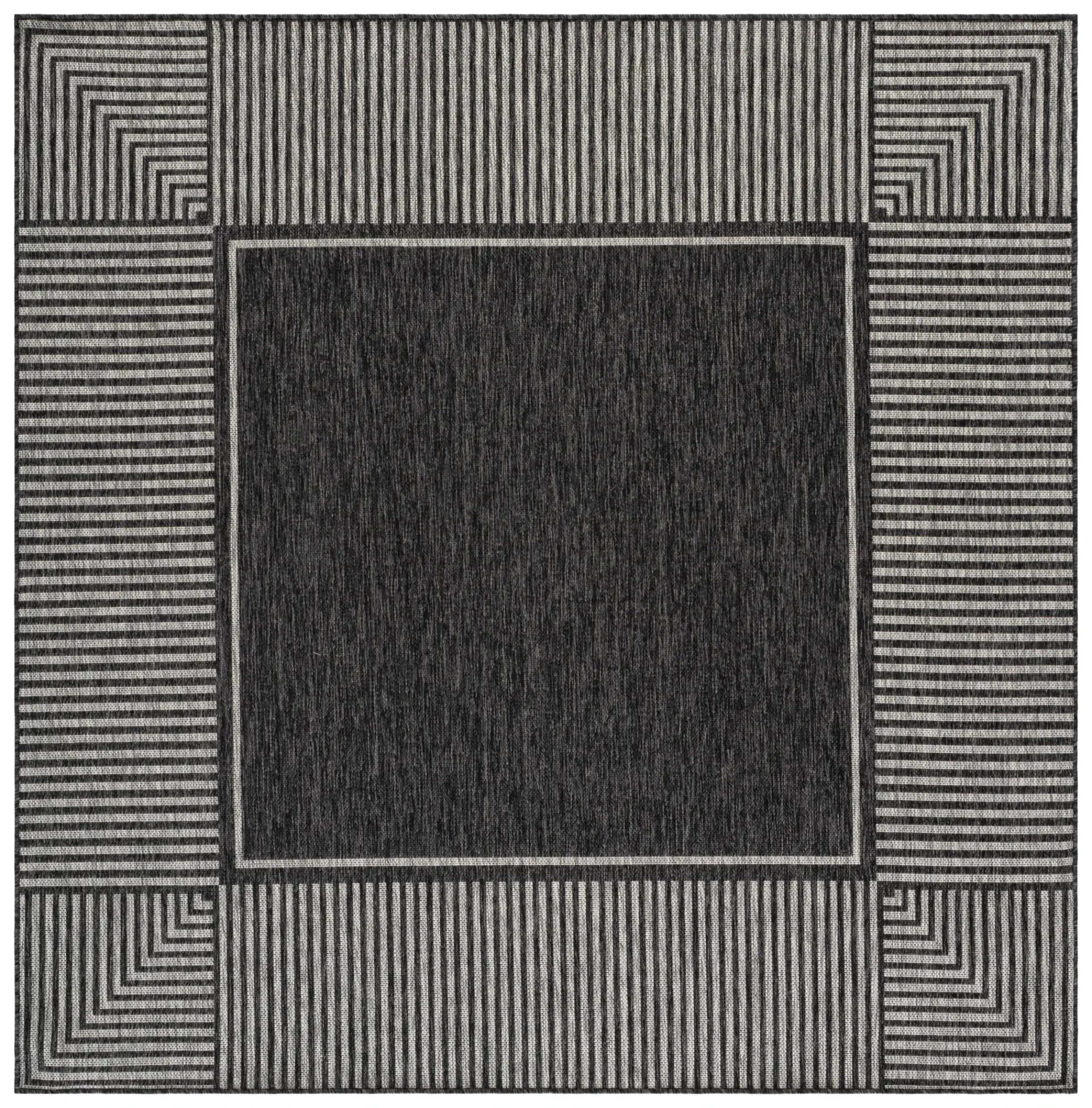 Beach House Mitered Stripe Border Outdoor Rug