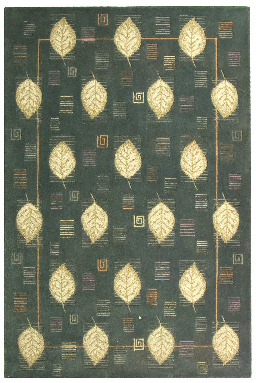 Berkley Leaf Vine Round Hand-Hooked Wool Rug