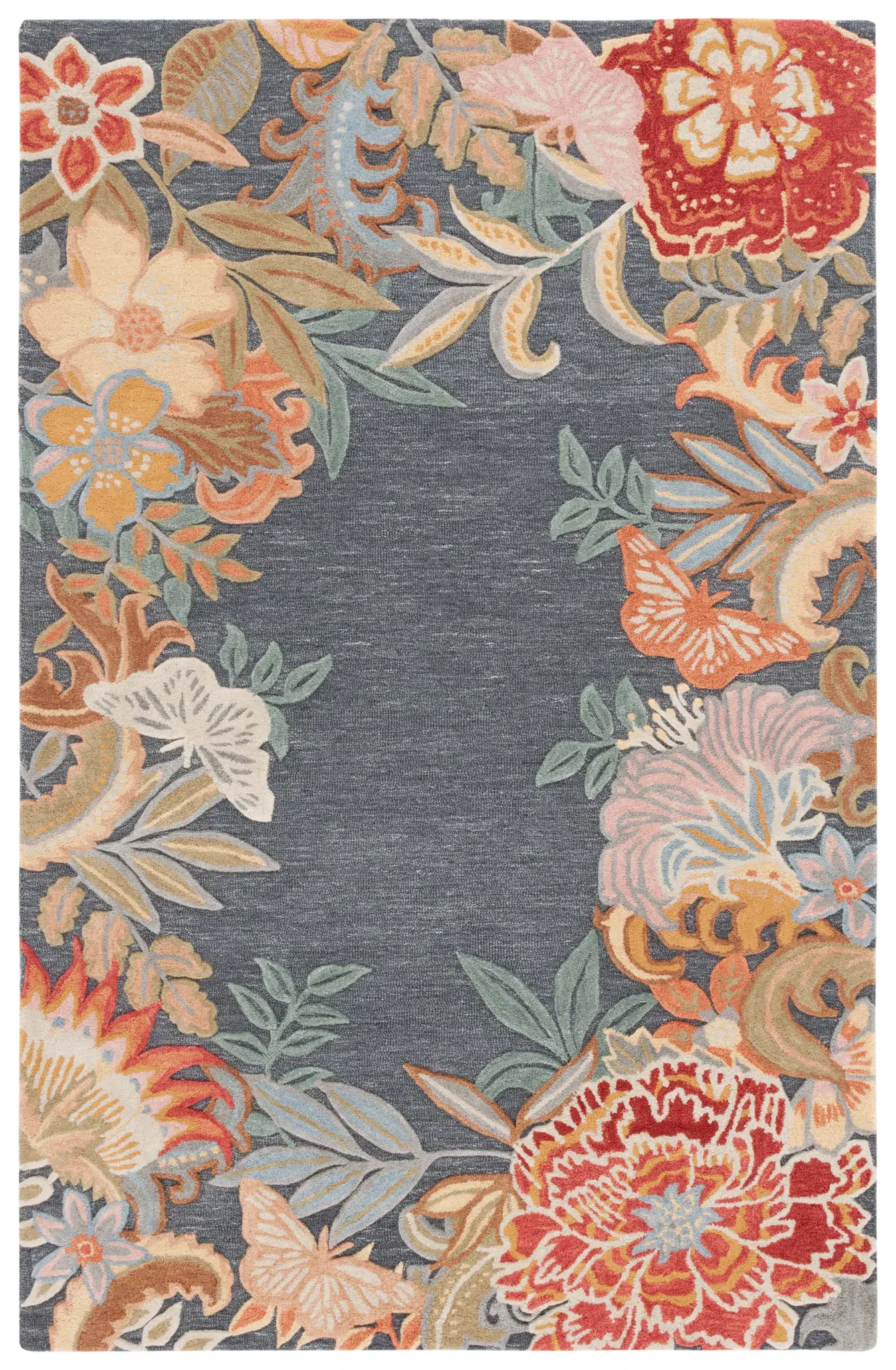 Bellagio Floral Border Hand-Tufted Wool Rug