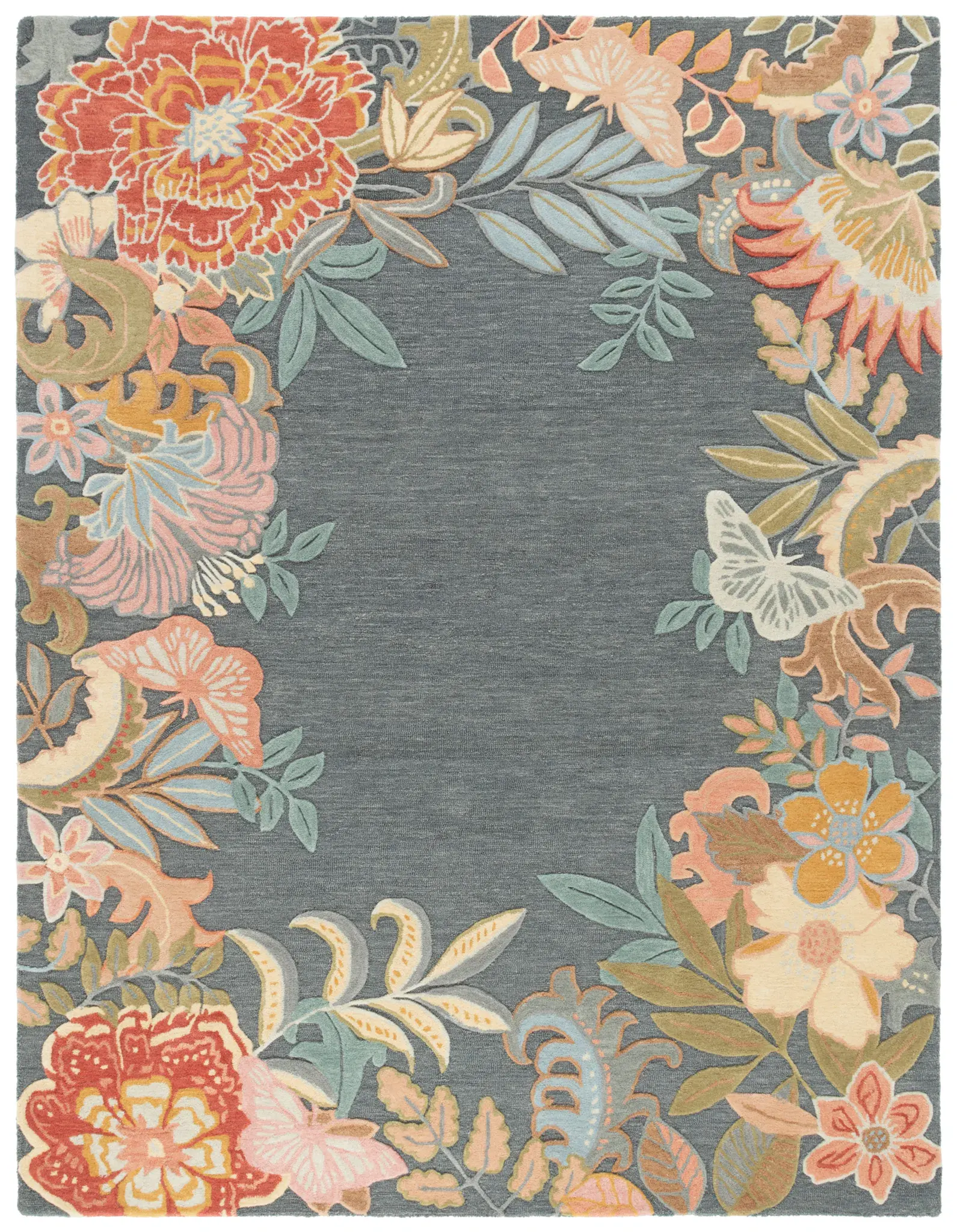 Bellagio Floral Border Hand-Tufted Wool Rug