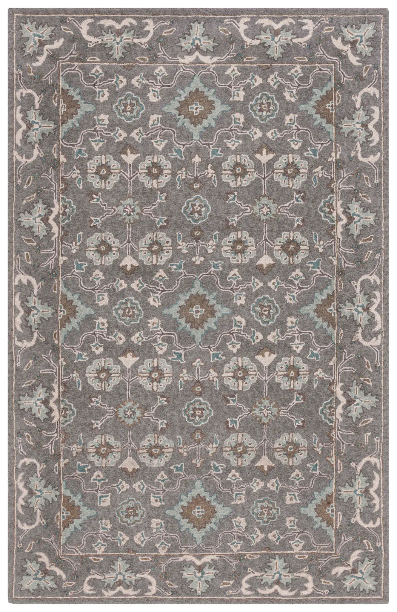 Blossom Bordered Palmette Hand-Tufted Wool Rug