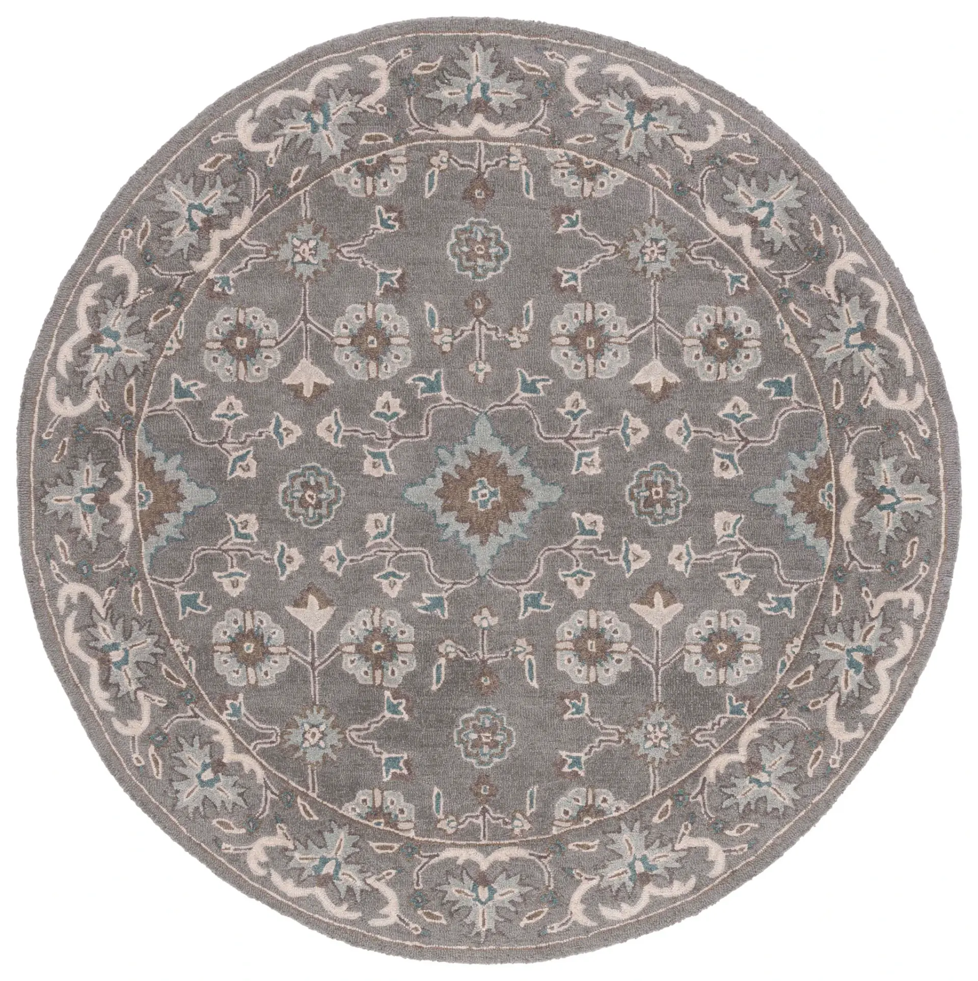 Blossom Bordered Palmette Hand-Tufted Wool Rug