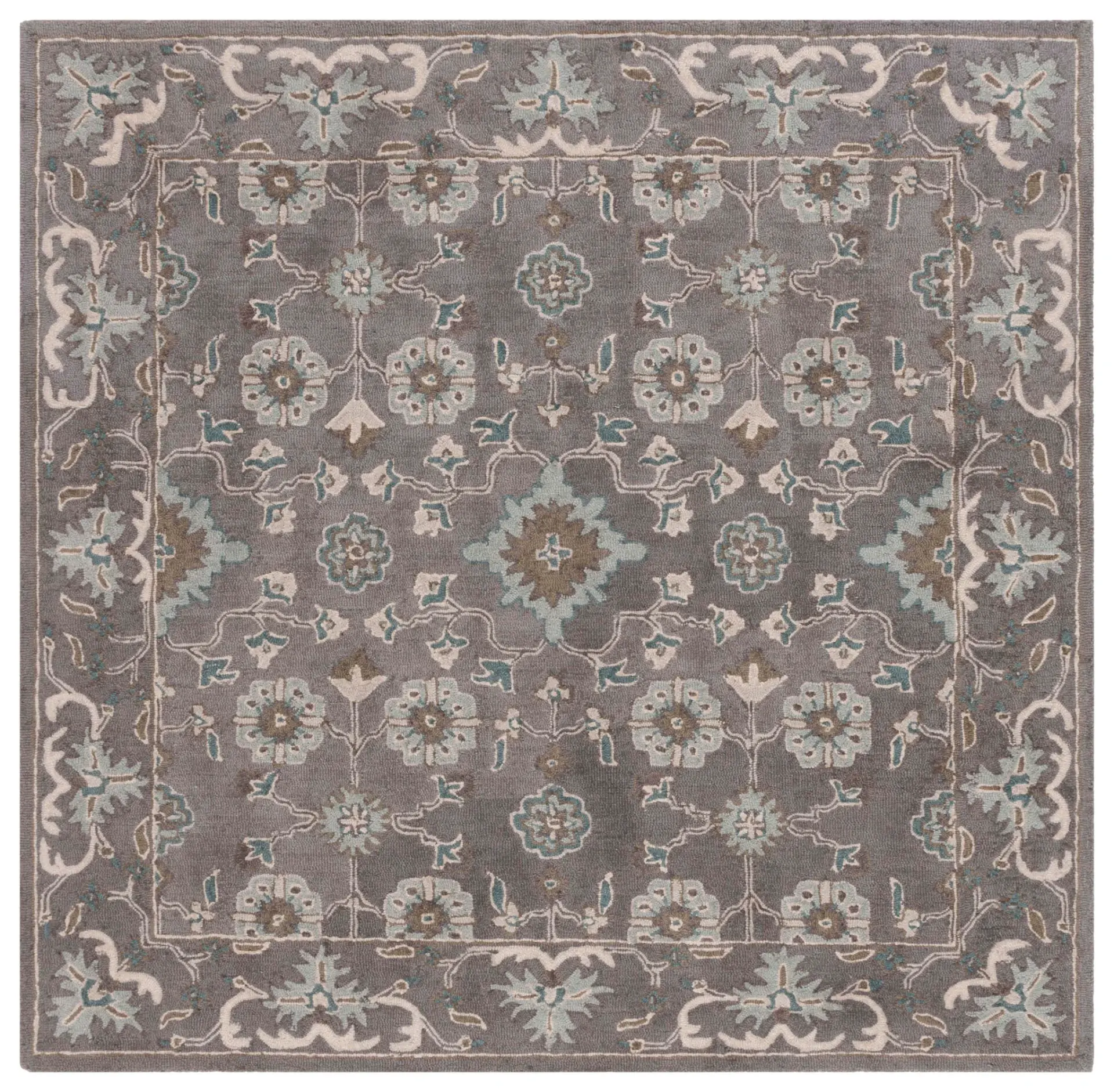 Blossom Bordered Palmette Hand-Tufted Wool Rug