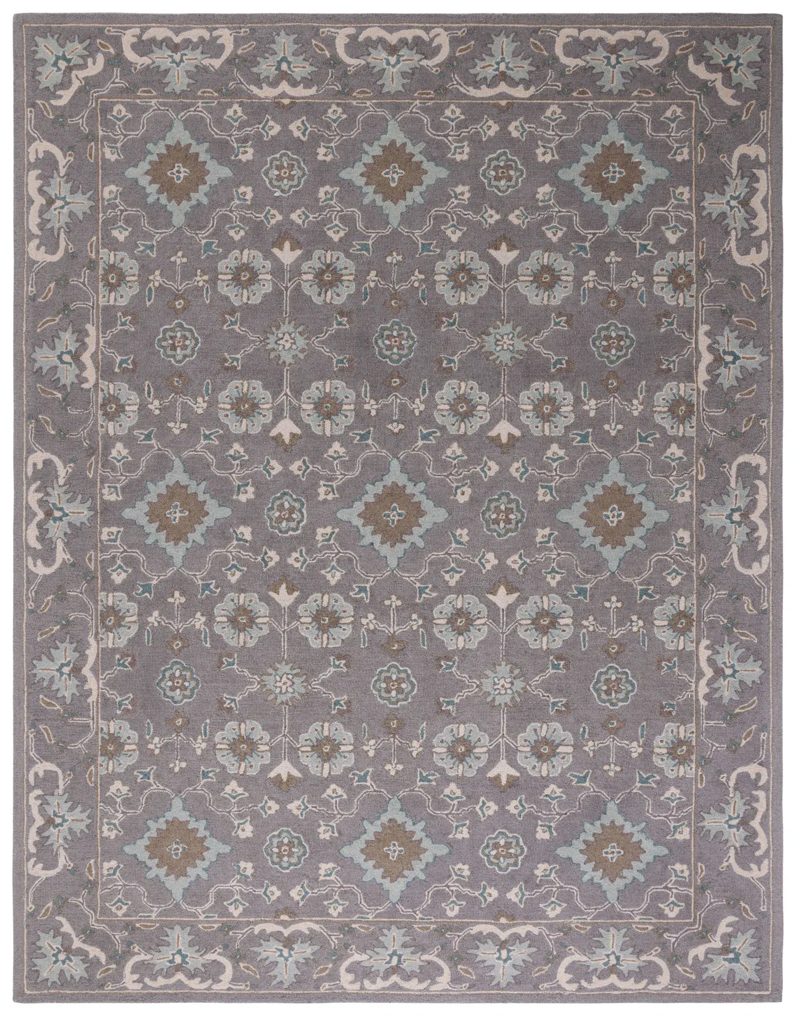 Blossom Bordered Palmette Hand-Tufted Wool Rug
