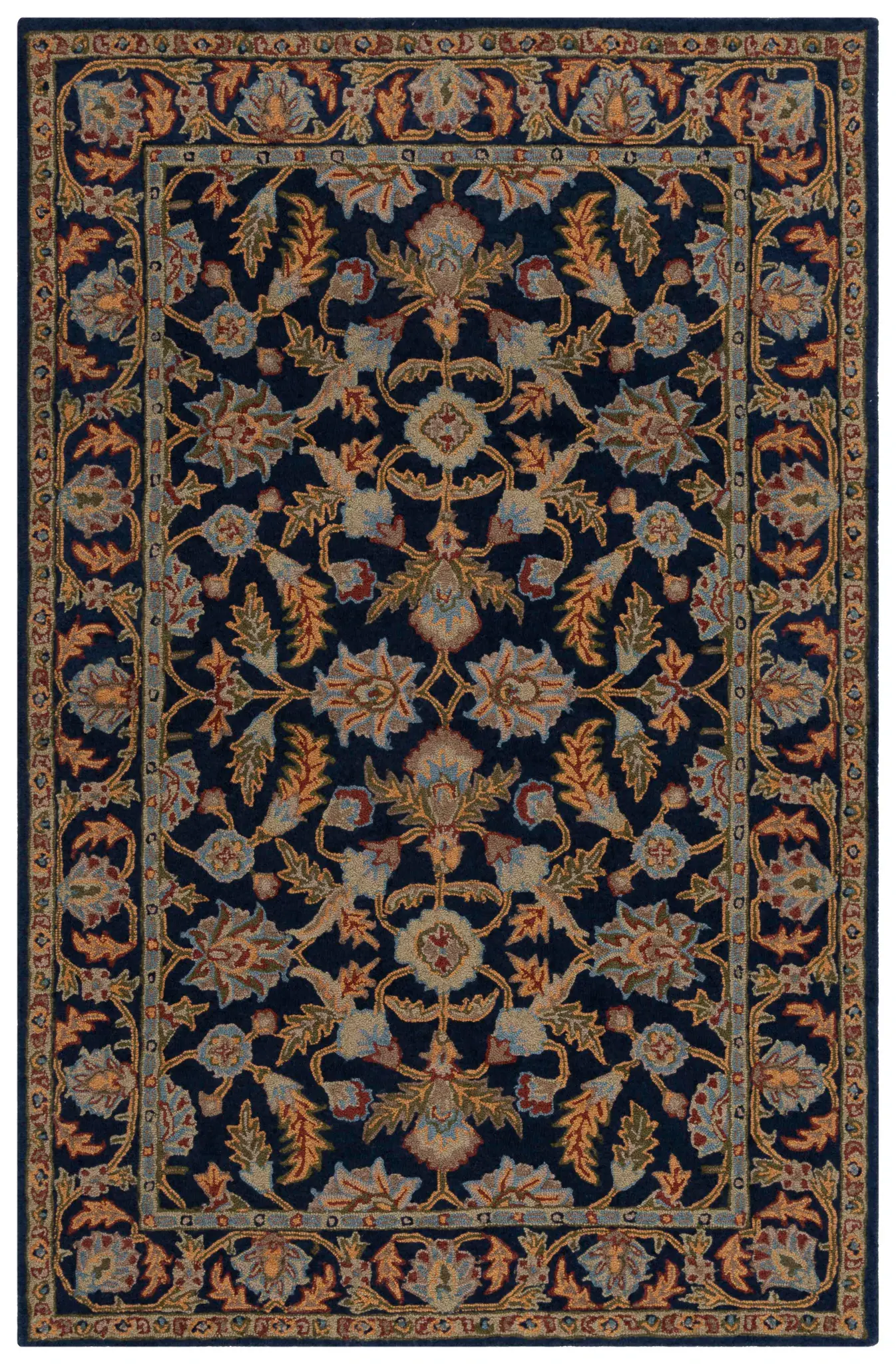 Blossom Palmette Bordered Hand-Tufted Wool Rug