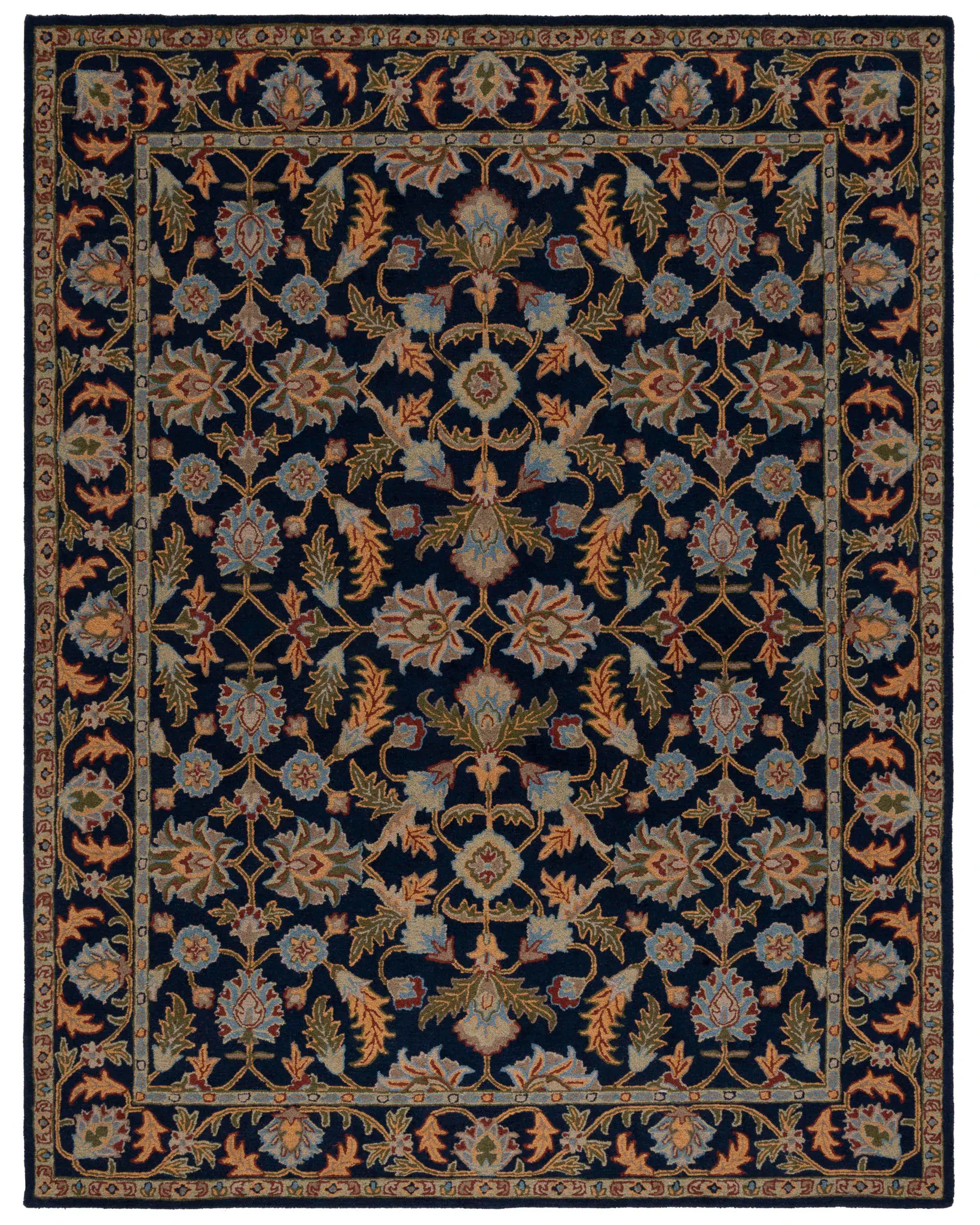 Blossom Palmette Bordered Hand-Tufted Wool Rug