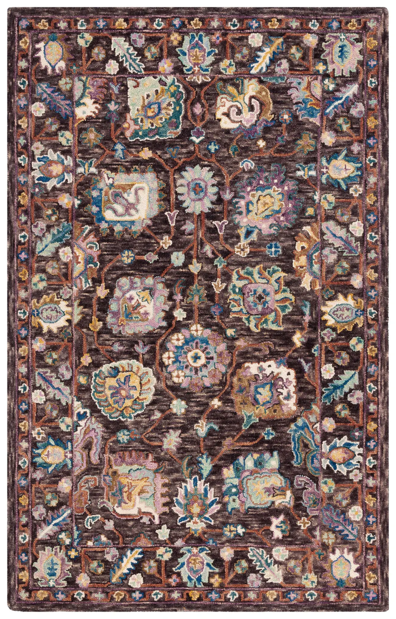 Blossom Floral Rosette Bordered Hand-Tufted Wool Rug