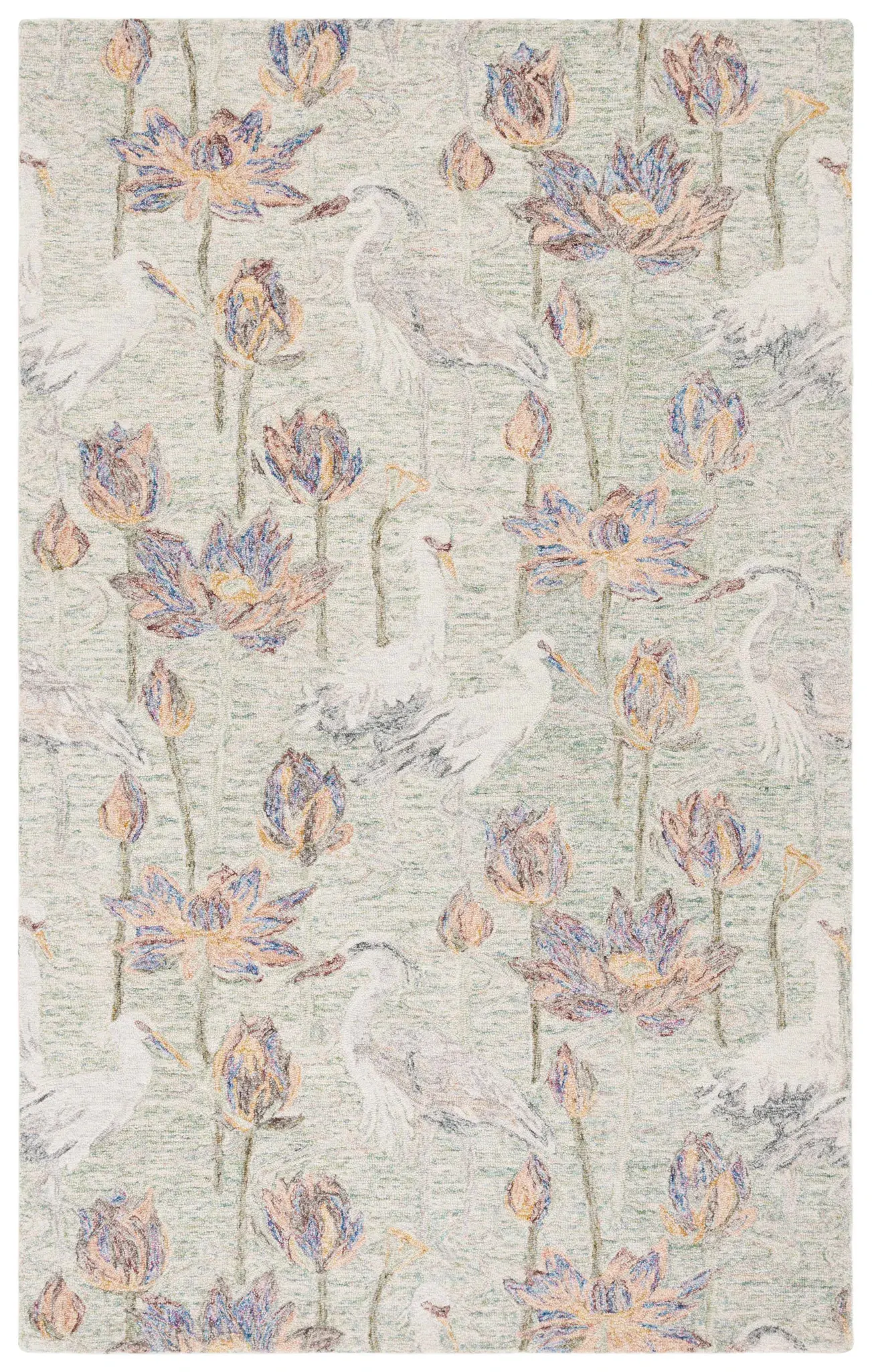 Blossom Water Lily And Heron Hand-Tufted Wool Rug
