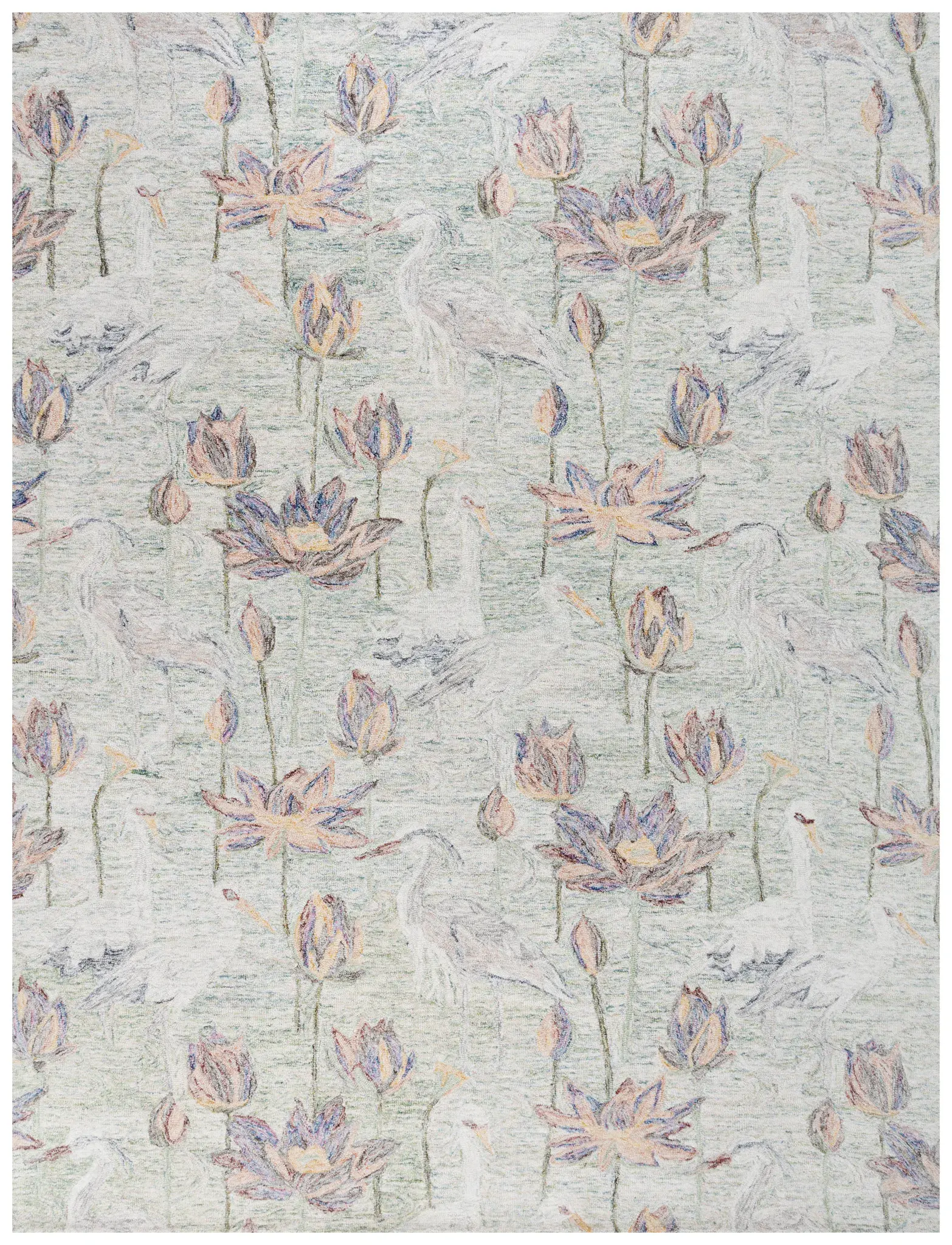 Blossom Water Lily And Heron Hand-Tufted Wool Rug