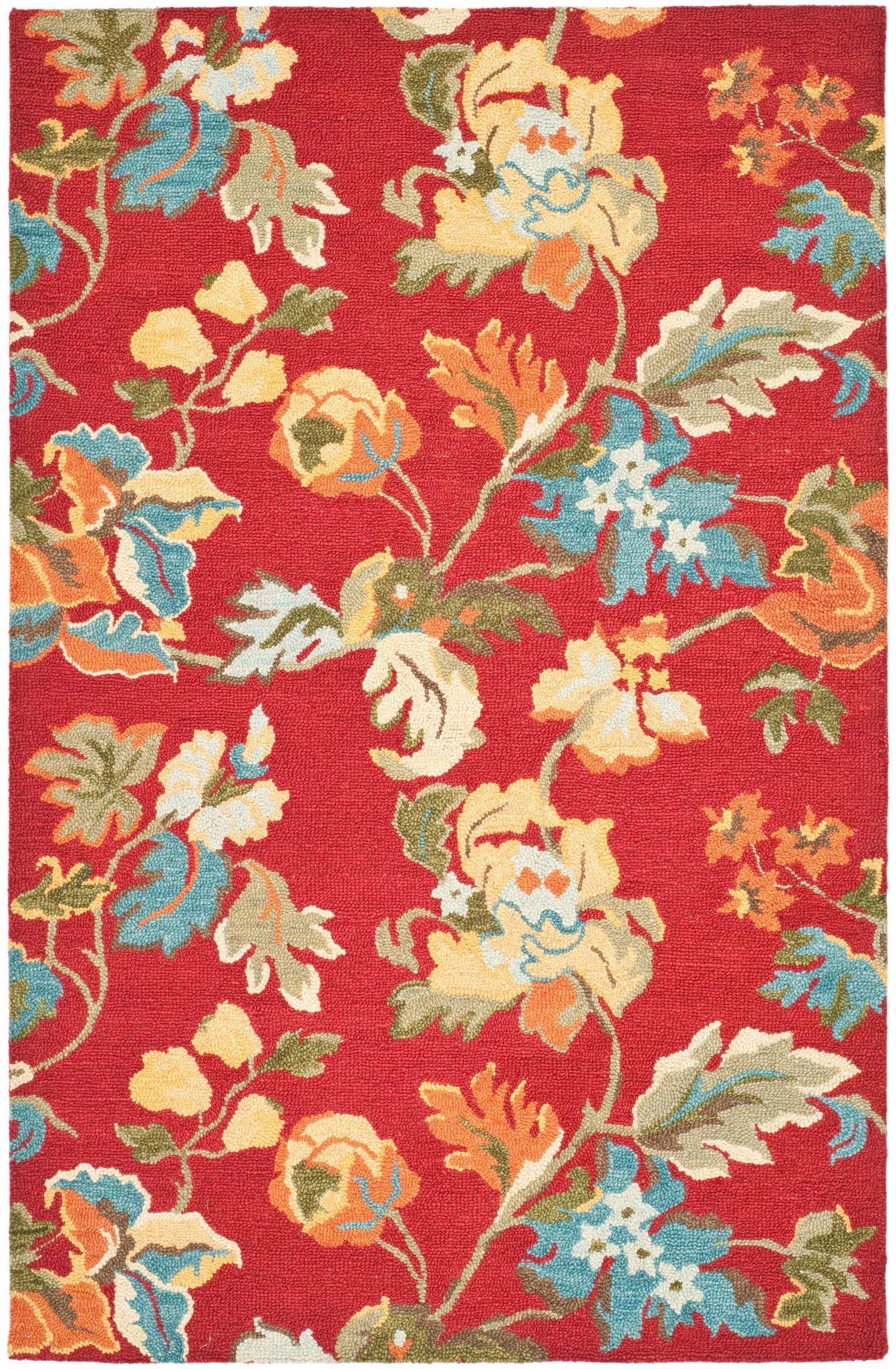 Blossom Floral Leaf Trail Hand-Hooked Wool Rug