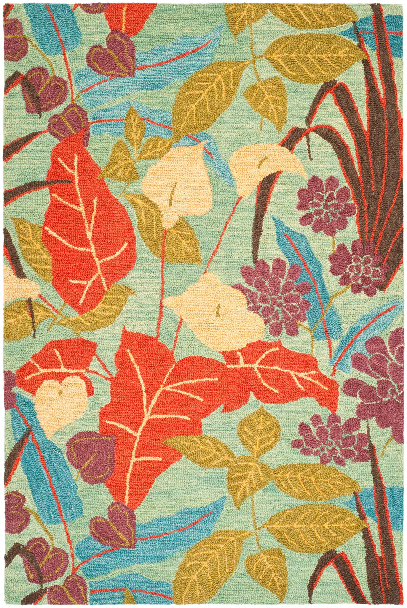 Blossom Tropical Leaf Hand-Hooked Wool Rug